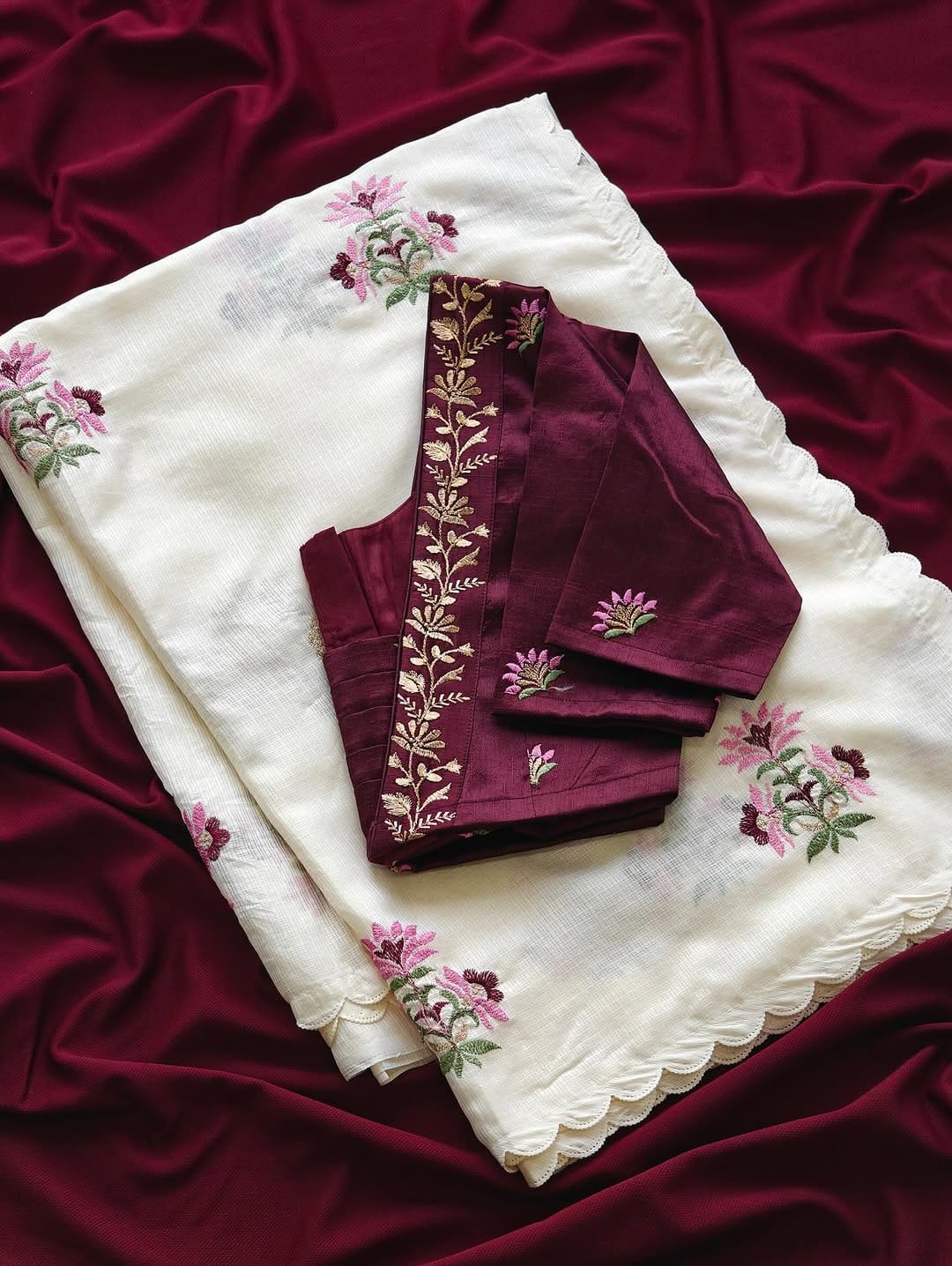 White Cream Color Beautiful Kota Cotton Fabric Saree