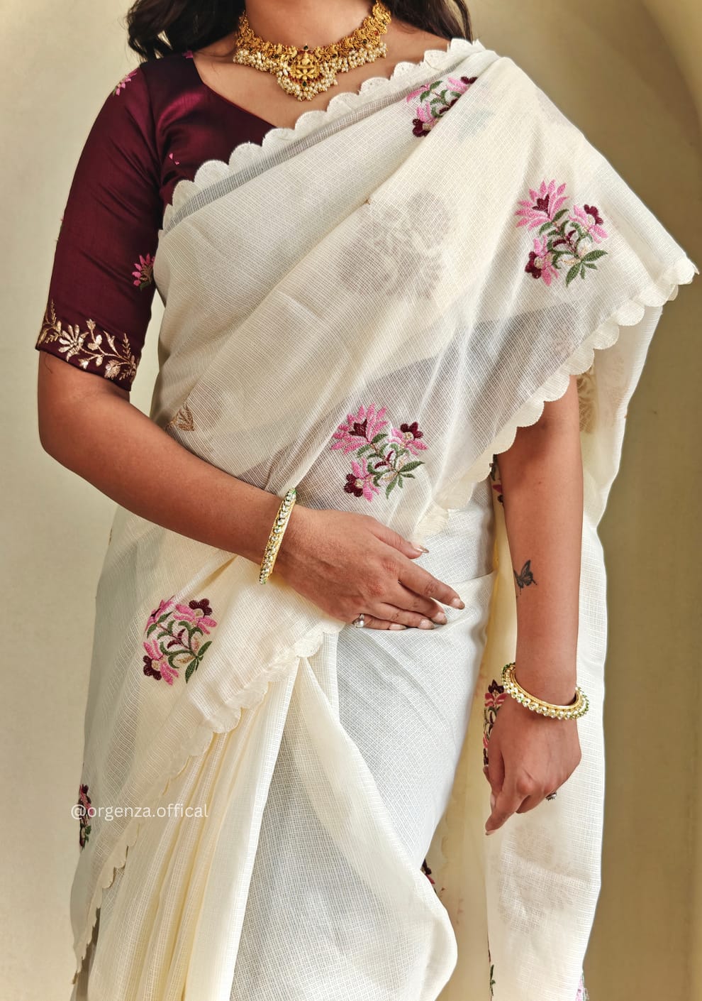White Cream Color Beautiful Kota Cotton Fabric Saree