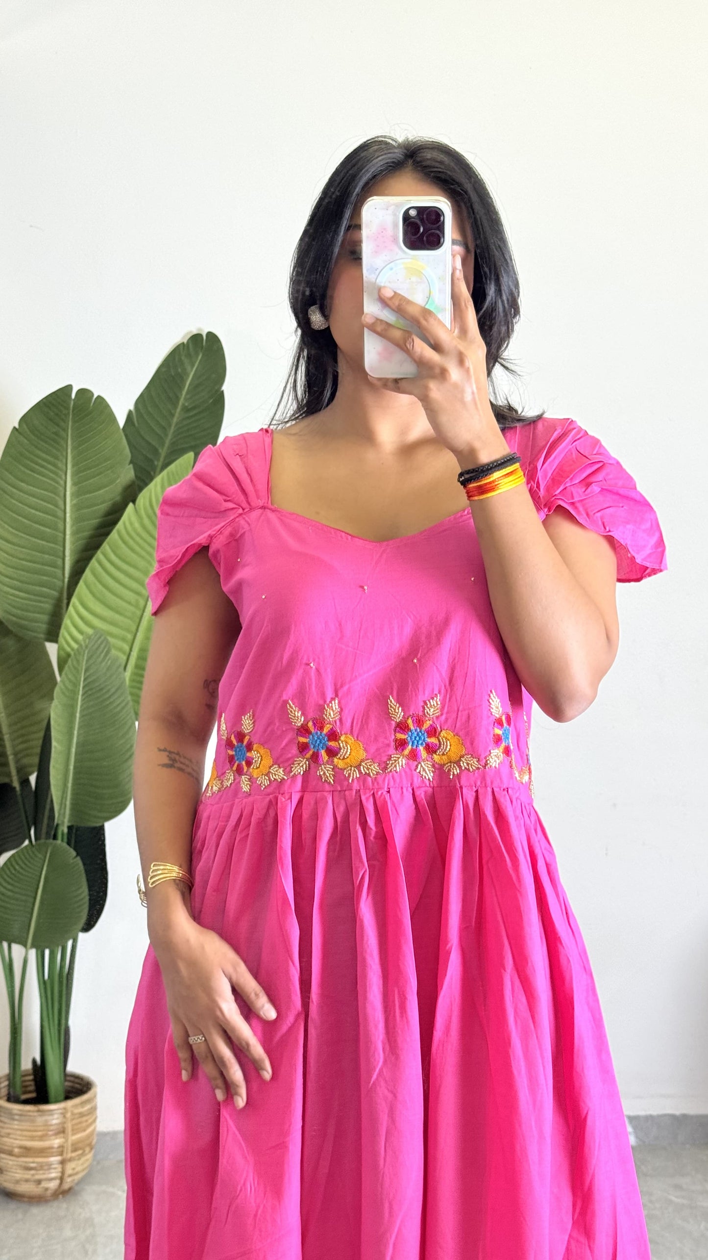Pink Color Beauitful Gown in mul cotton fabric
