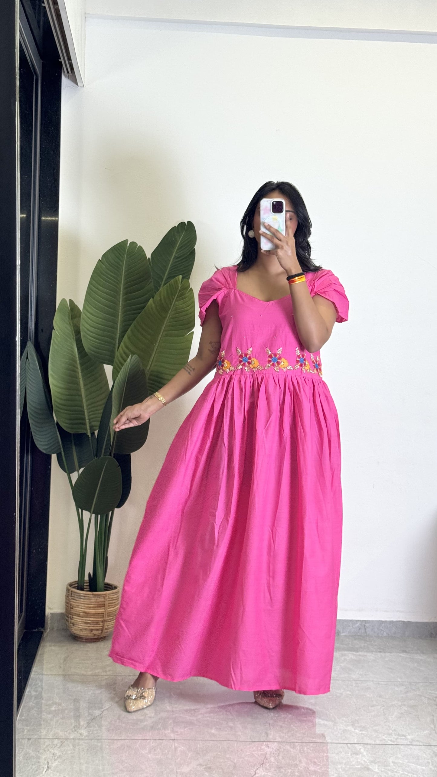 Pink Color Beauitful Gown in mul cotton fabric