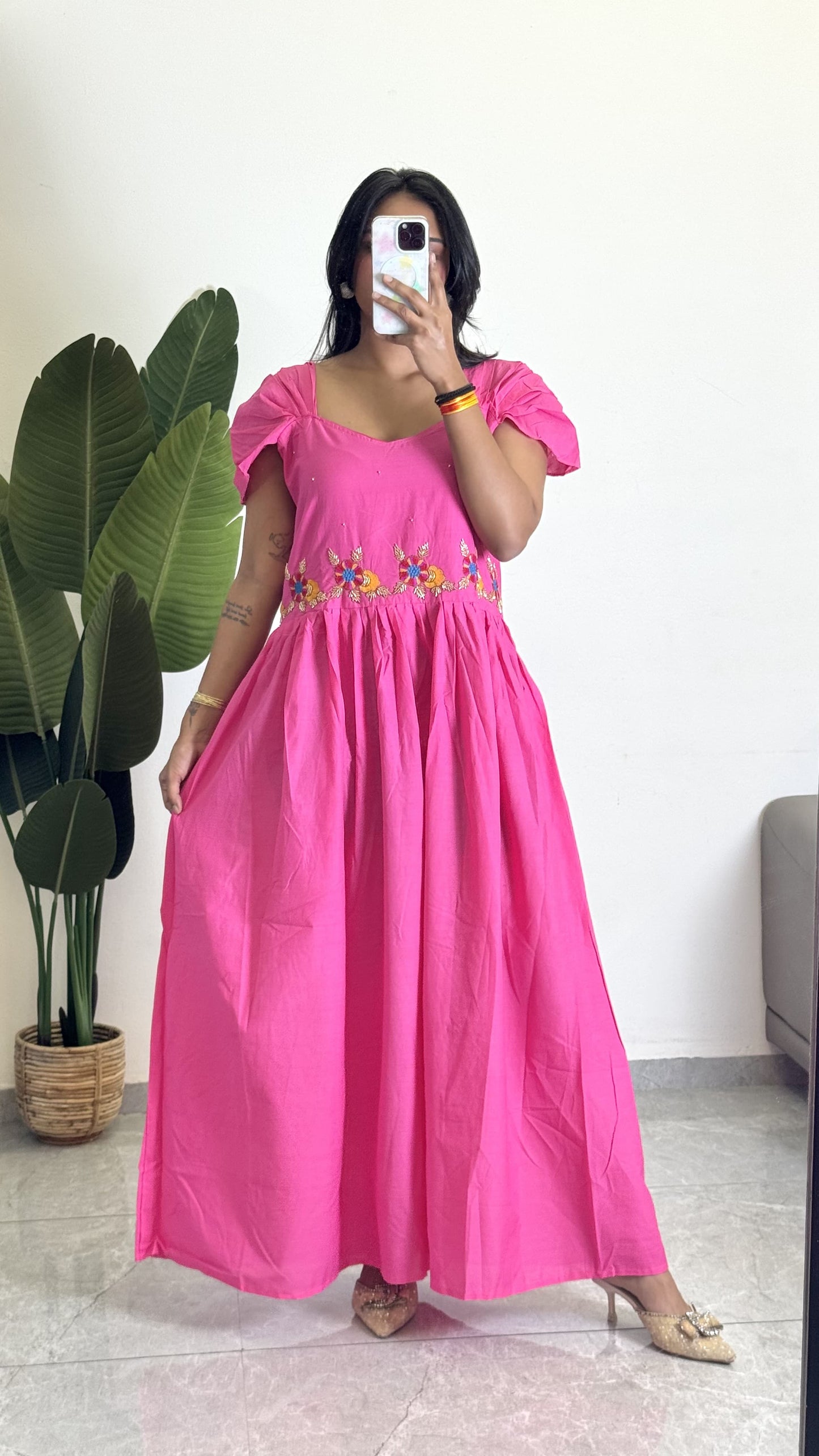 Pink Color Beauitful Gown in mul cotton fabric