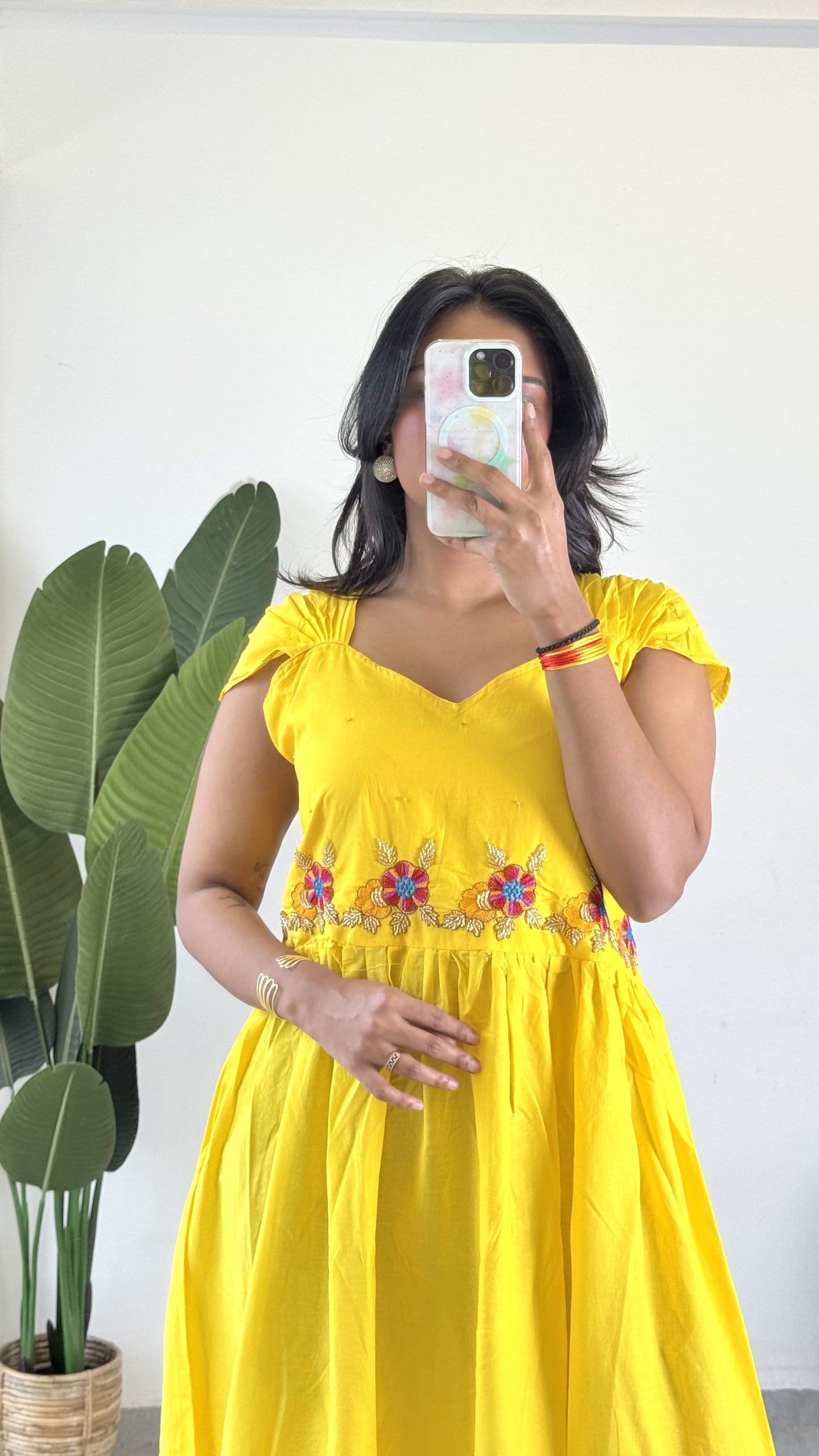Yellow Color Beauitful Gown in mul cotton fabric