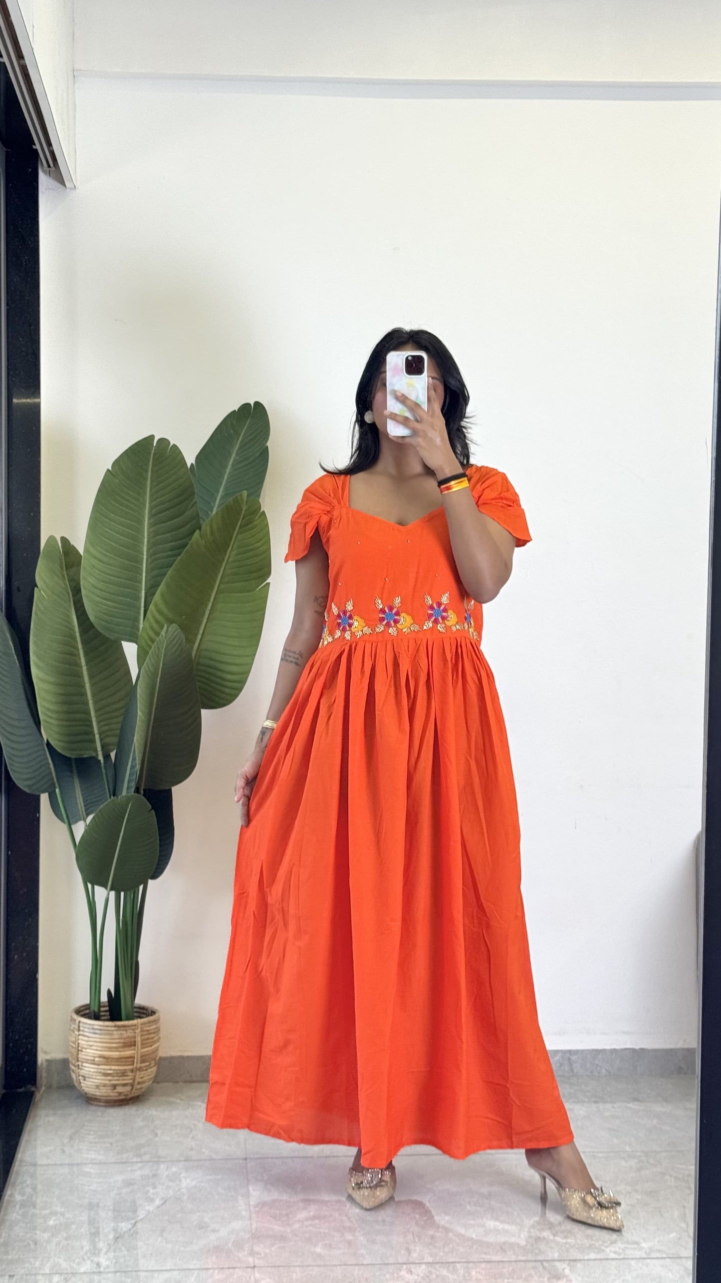 Orange Color Beauitful Gown in mul cotton fabric