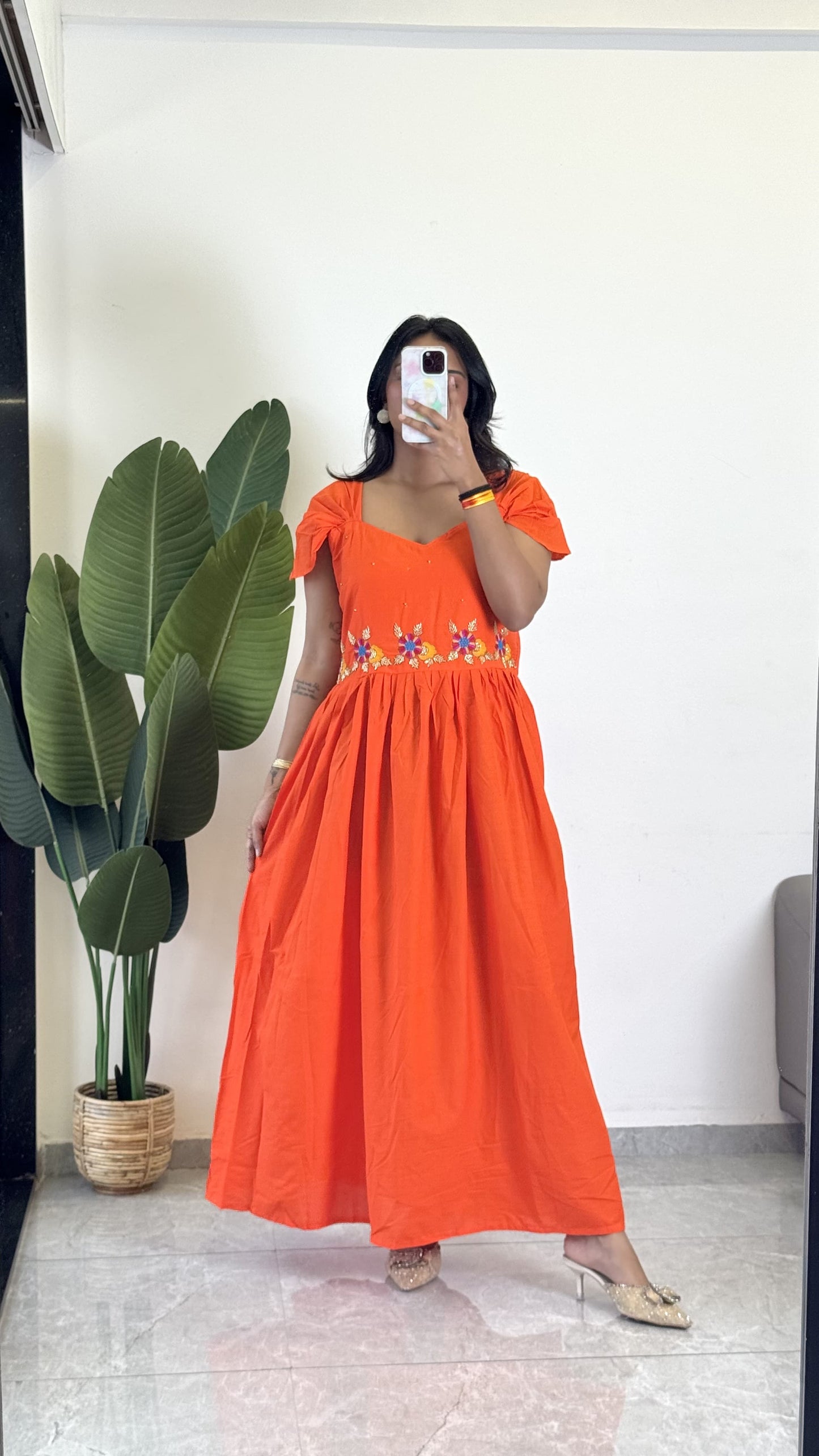 Orange Color Beauitful Gown in mul cotton fabric