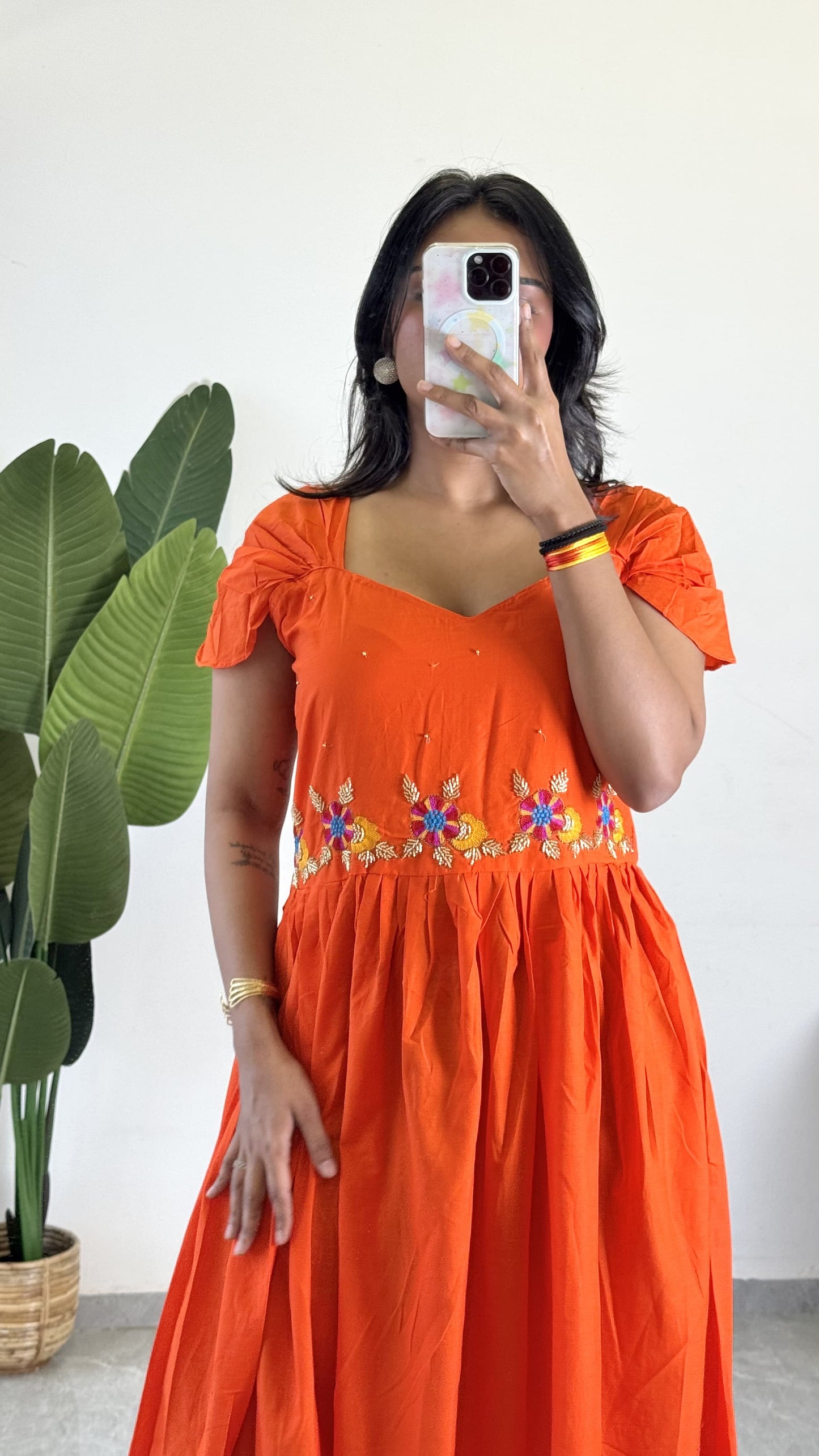 Orange Color Beauitful Gown in mul cotton fabric