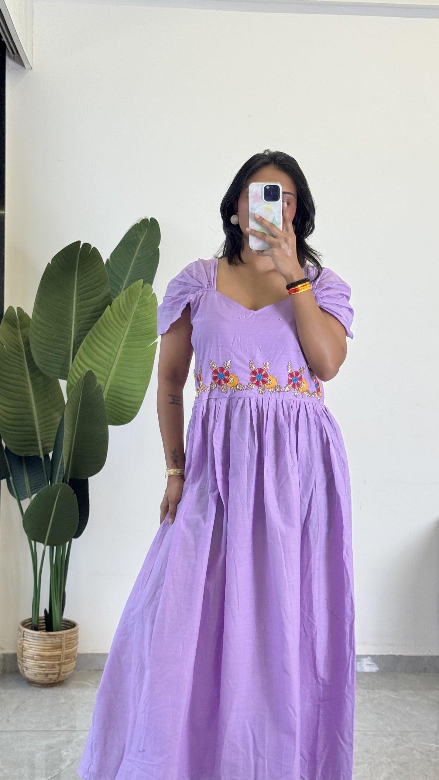 Purple Color Beauitful Gown in mul cotton fabric