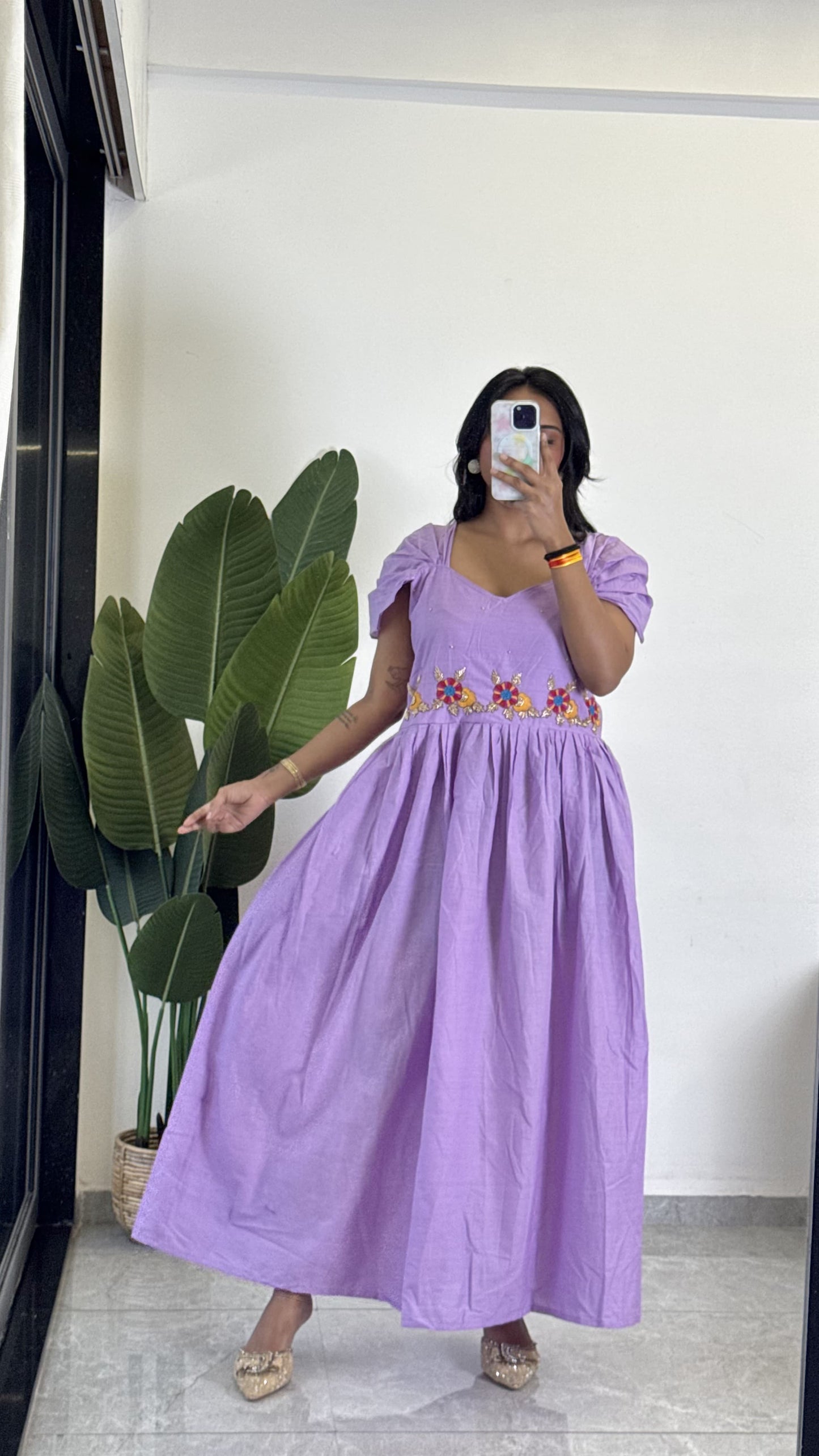 Purple Color Beauitful Gown in mul cotton fabric