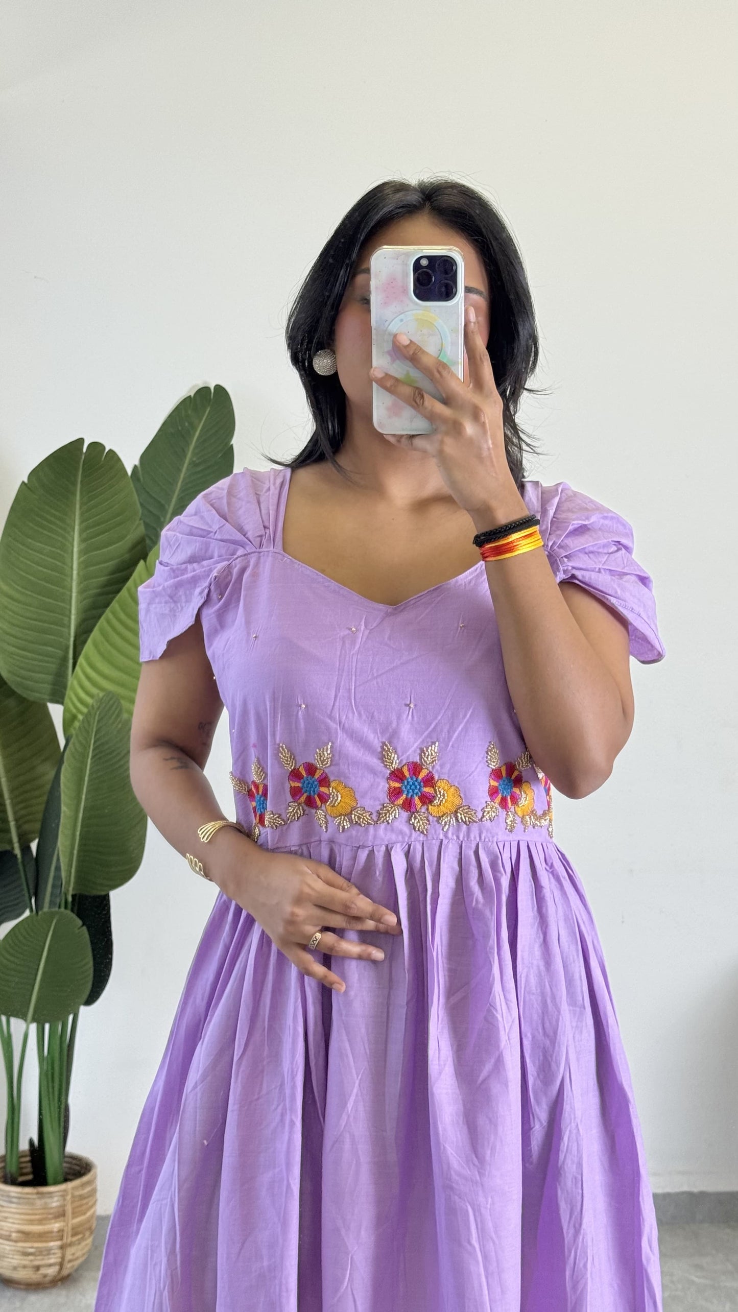 Purple Color Beauitful Gown in mul cotton fabric
