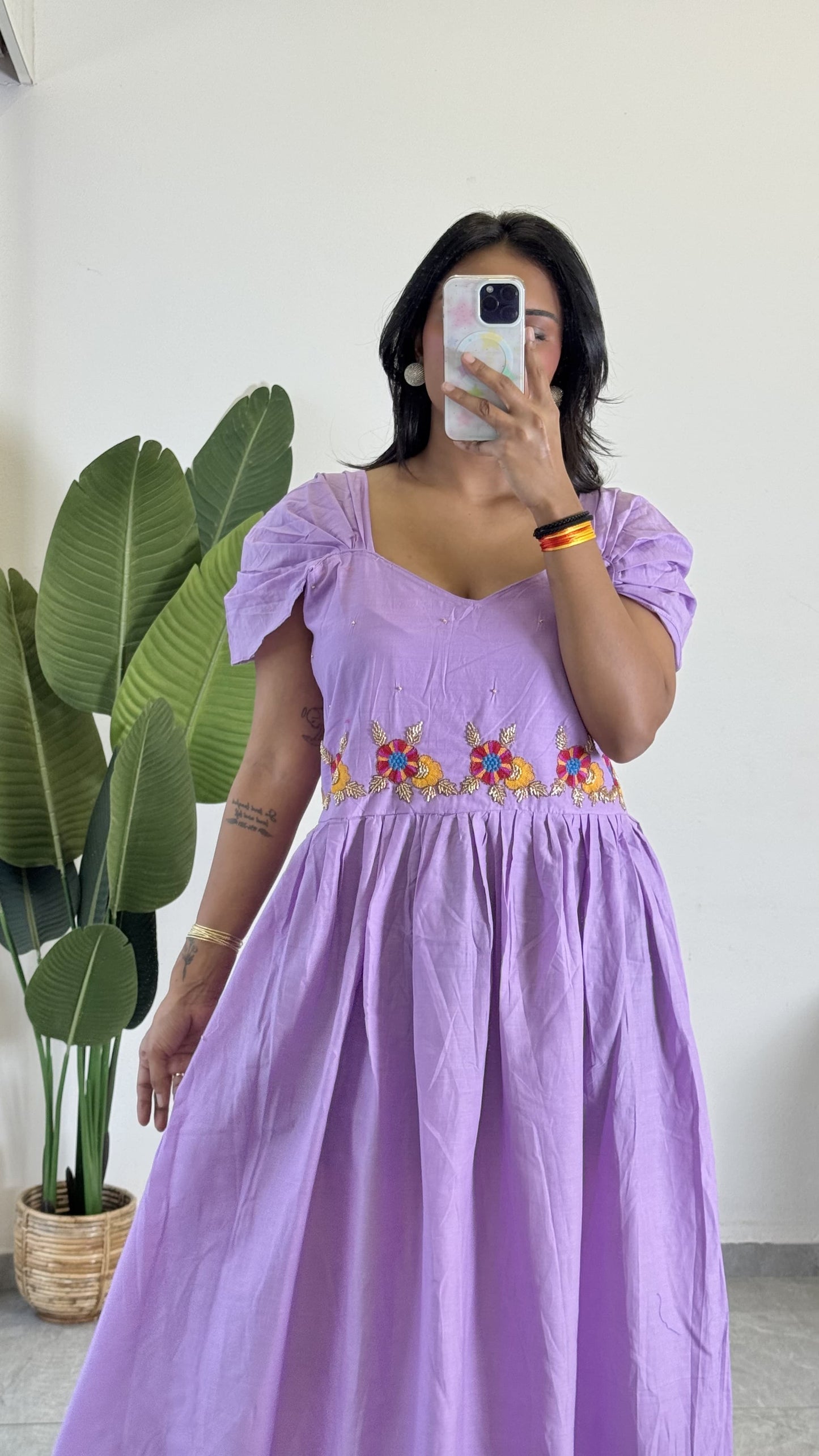 Purple Color Beauitful Gown in mul cotton fabric