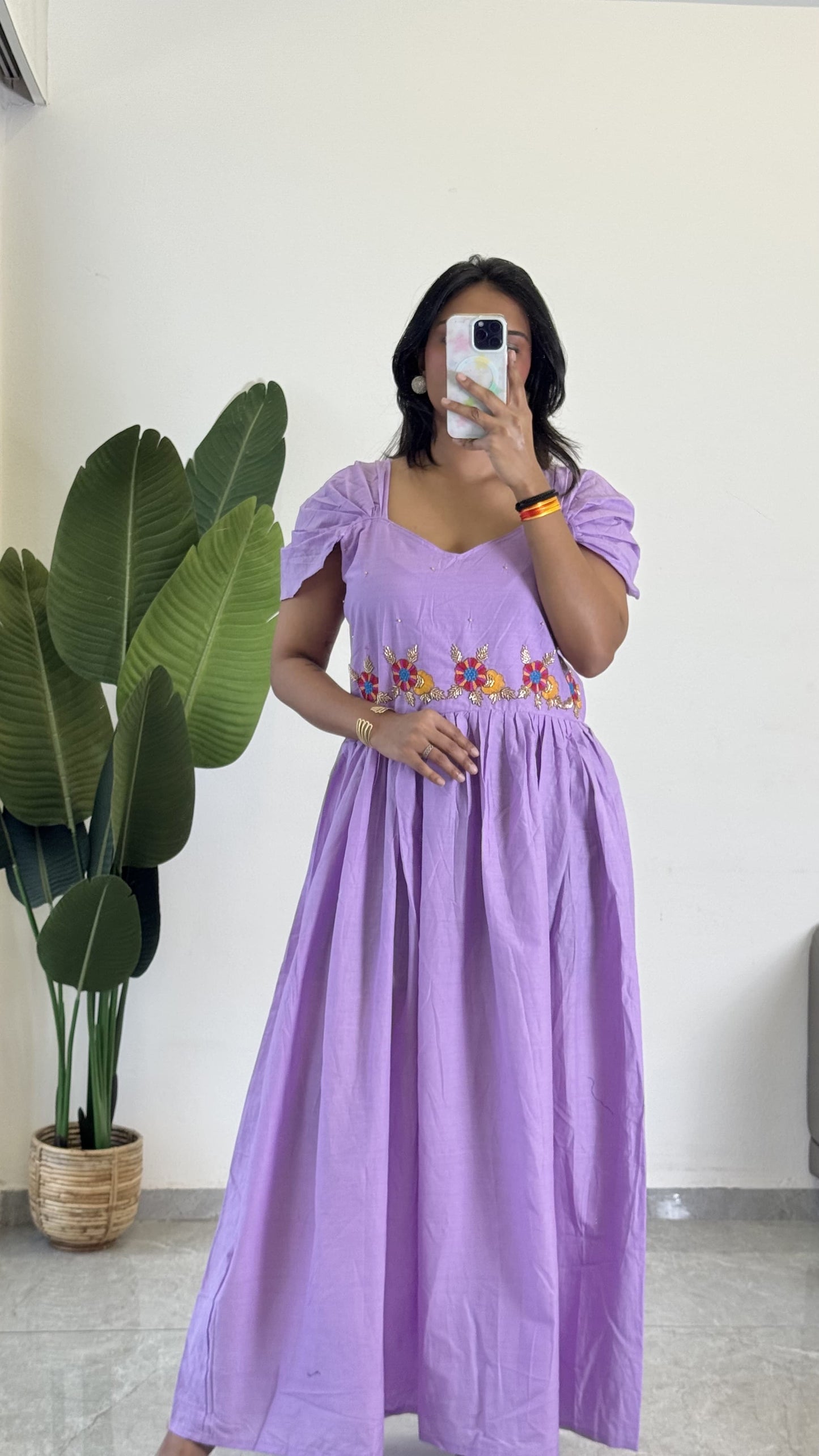 Purple Color Beauitful Gown in mul cotton fabric