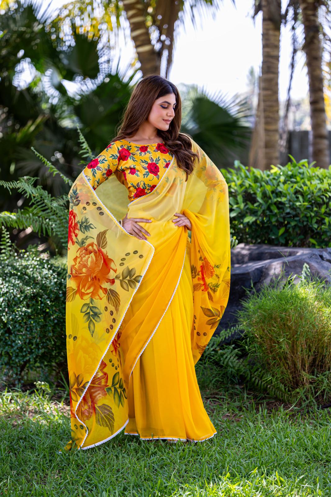 Yellow Color Saree in Georgette FAbric