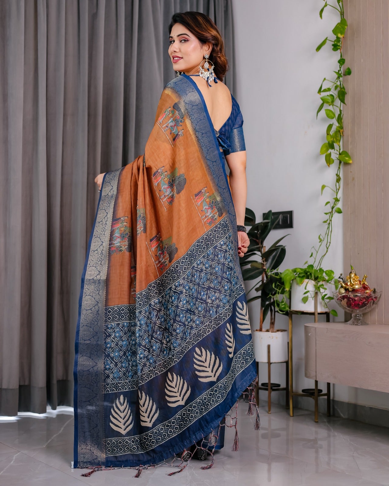 pure handloom linen saree for festive & casual wear