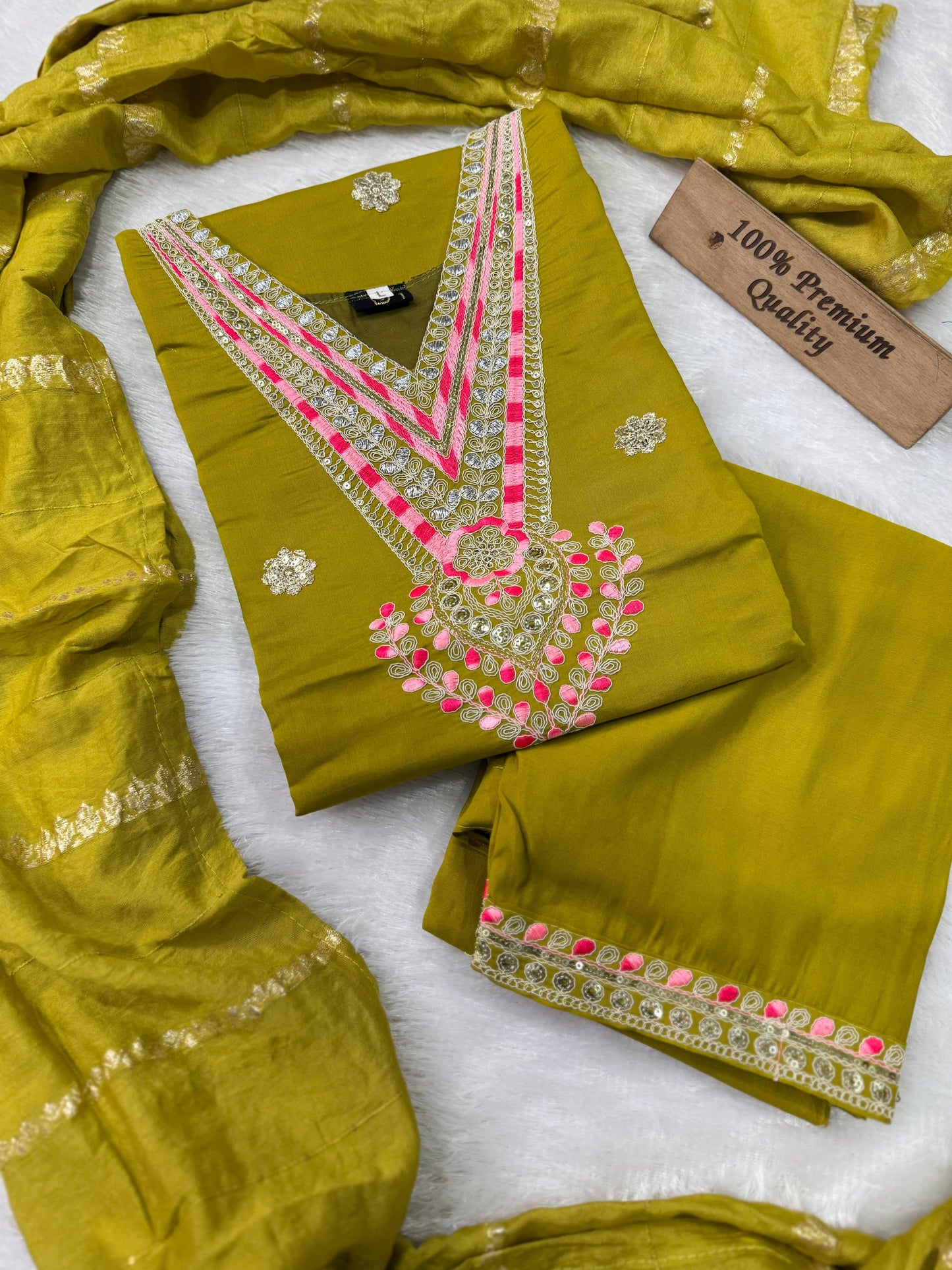 Daily Wear Dress in Roman Silk Fabric in mehandi color