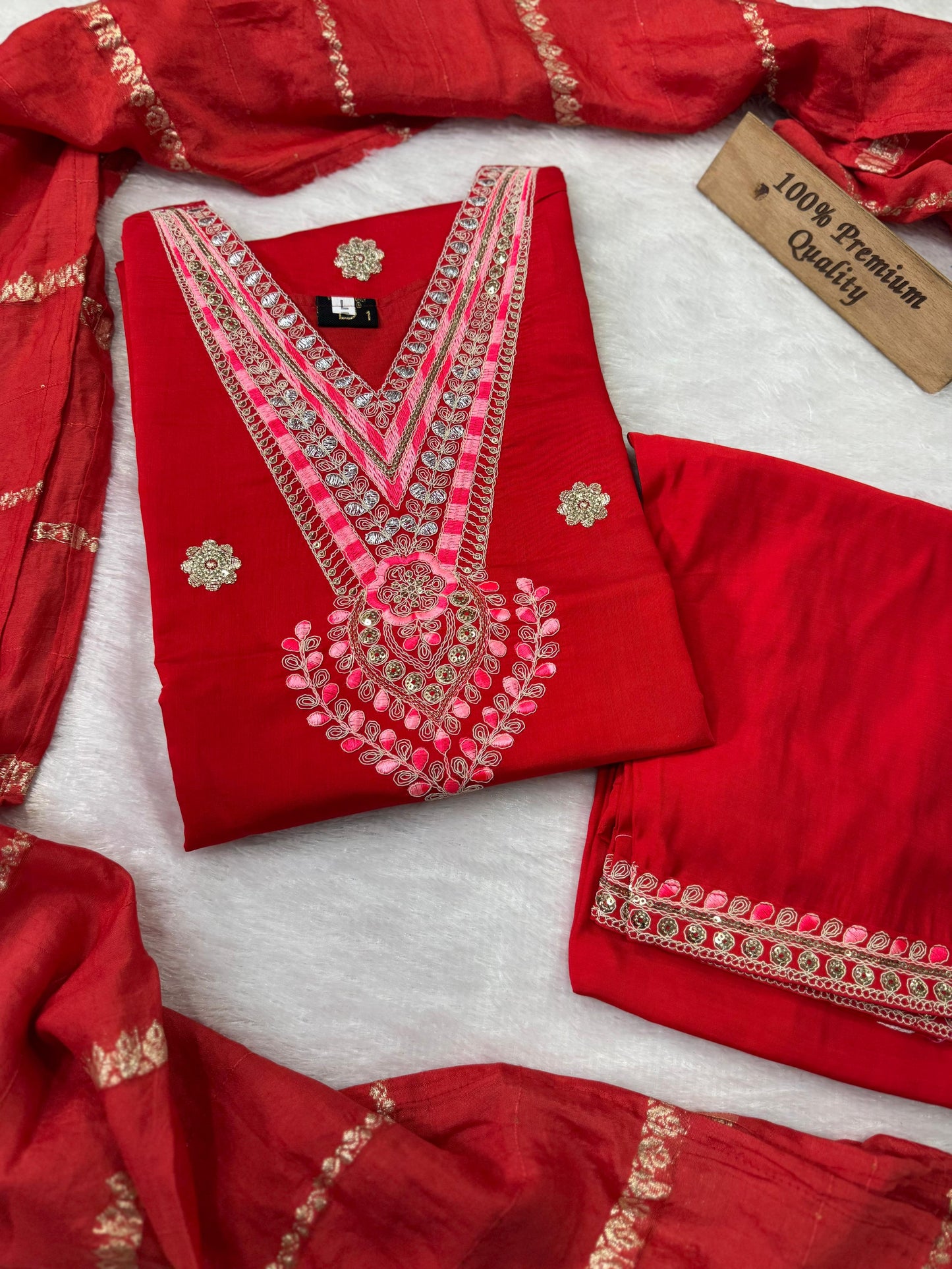 Daily Wear Dress in Roman Silk Fabric in red color