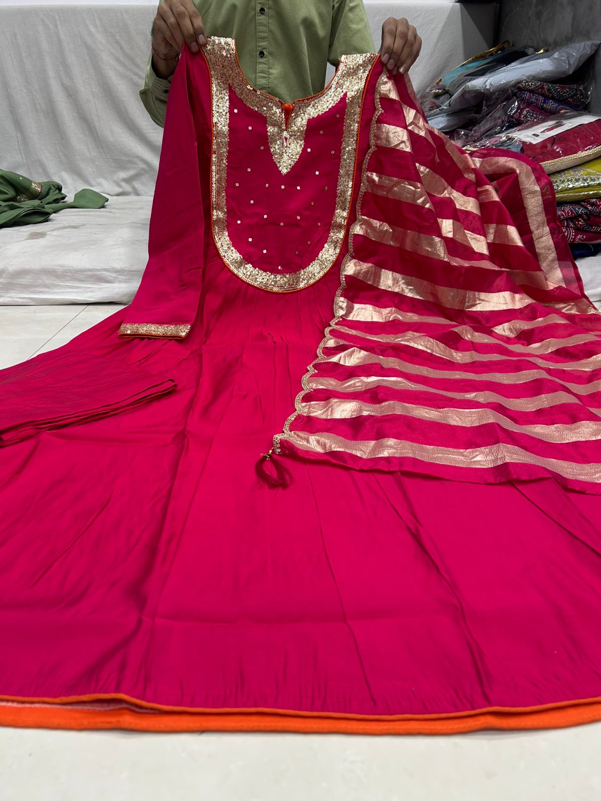 Pink Color Beautiful Roman Silk Suit For Daily Wear Use