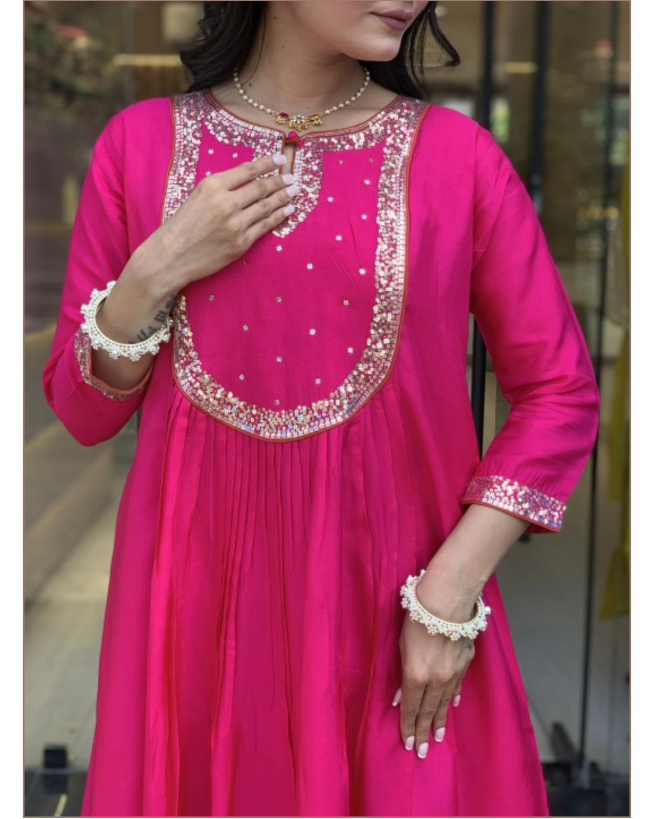 Pink Color Beautiful Roman Silk Suit For Daily Wear Use