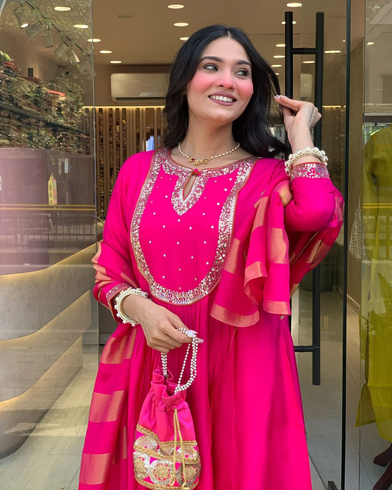 Pink Color Beautiful Roman Silk Suit For Daily Wear Use