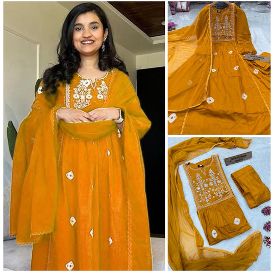 Yellow color beautiful rayon kurta set