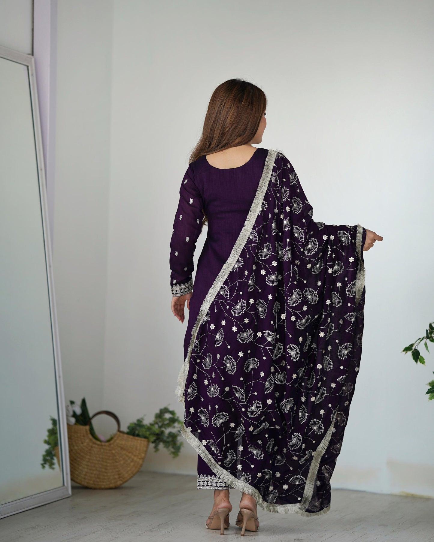 Purple Color Beautiful Partywear Dress in Silk Fabric
