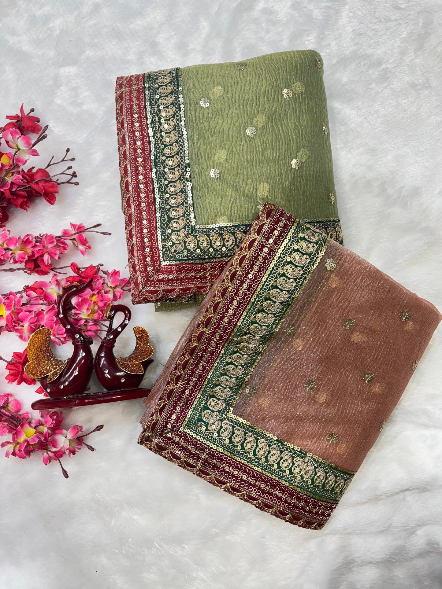 Beautiful Crush Banarasi Saree with Sequins And Cording Embroidery Work