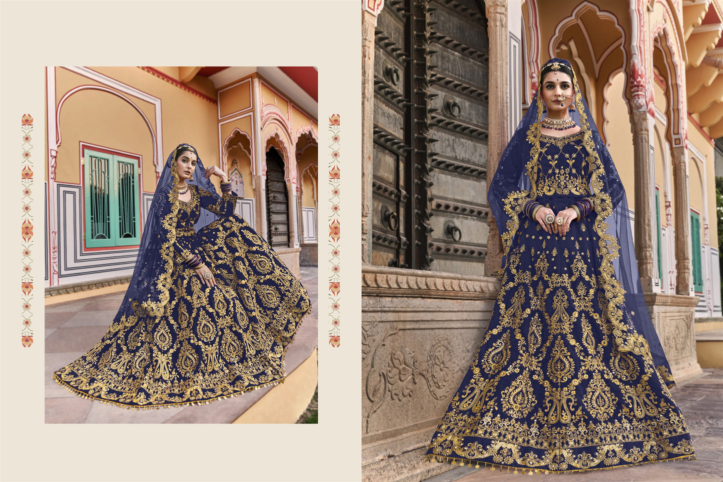 Wedding Culture Lehenga in Velvet Fabric In blue Color