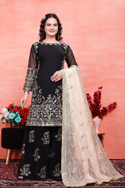 Party Wear Look Top-Plazzo And Dupatta With Heavy Embroidery Work