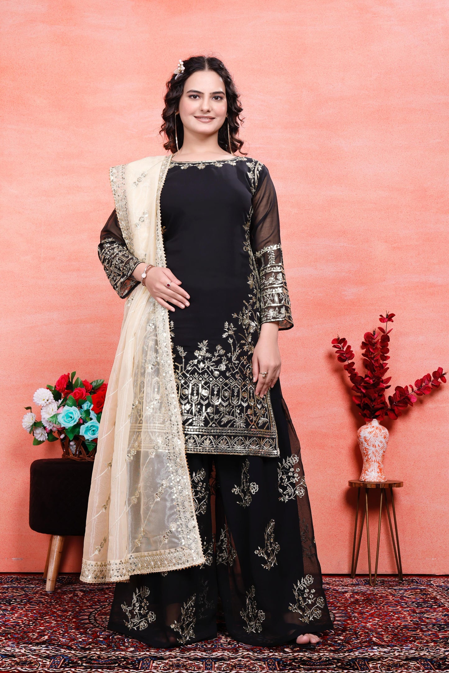 Party Wear Look Top-Plazzo And Dupatta With Heavy Embroidery Work