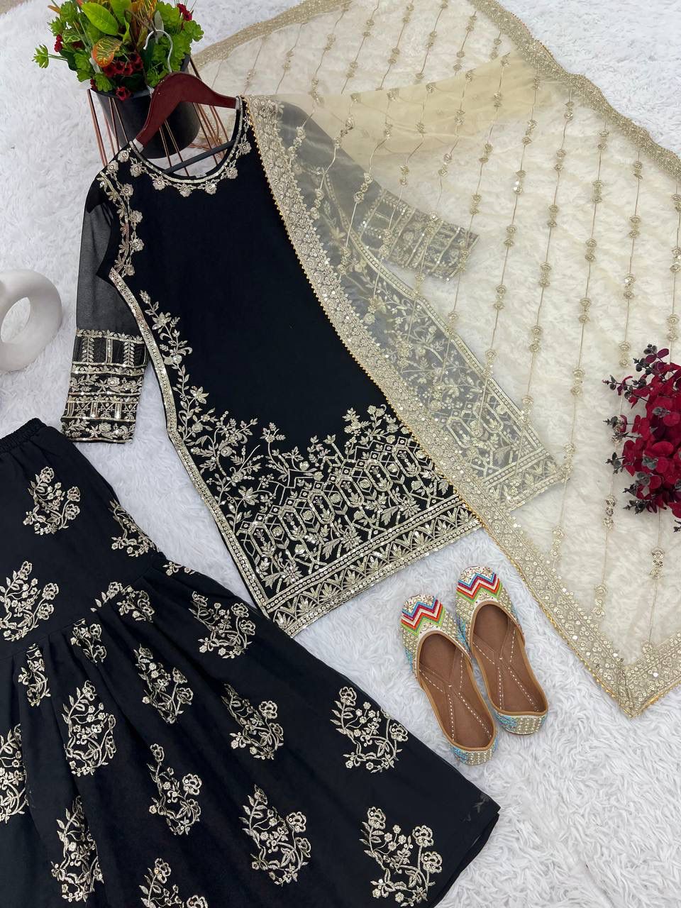 Party Wear Look Top-Plazzo And Dupatta With Heavy Embroidery Work