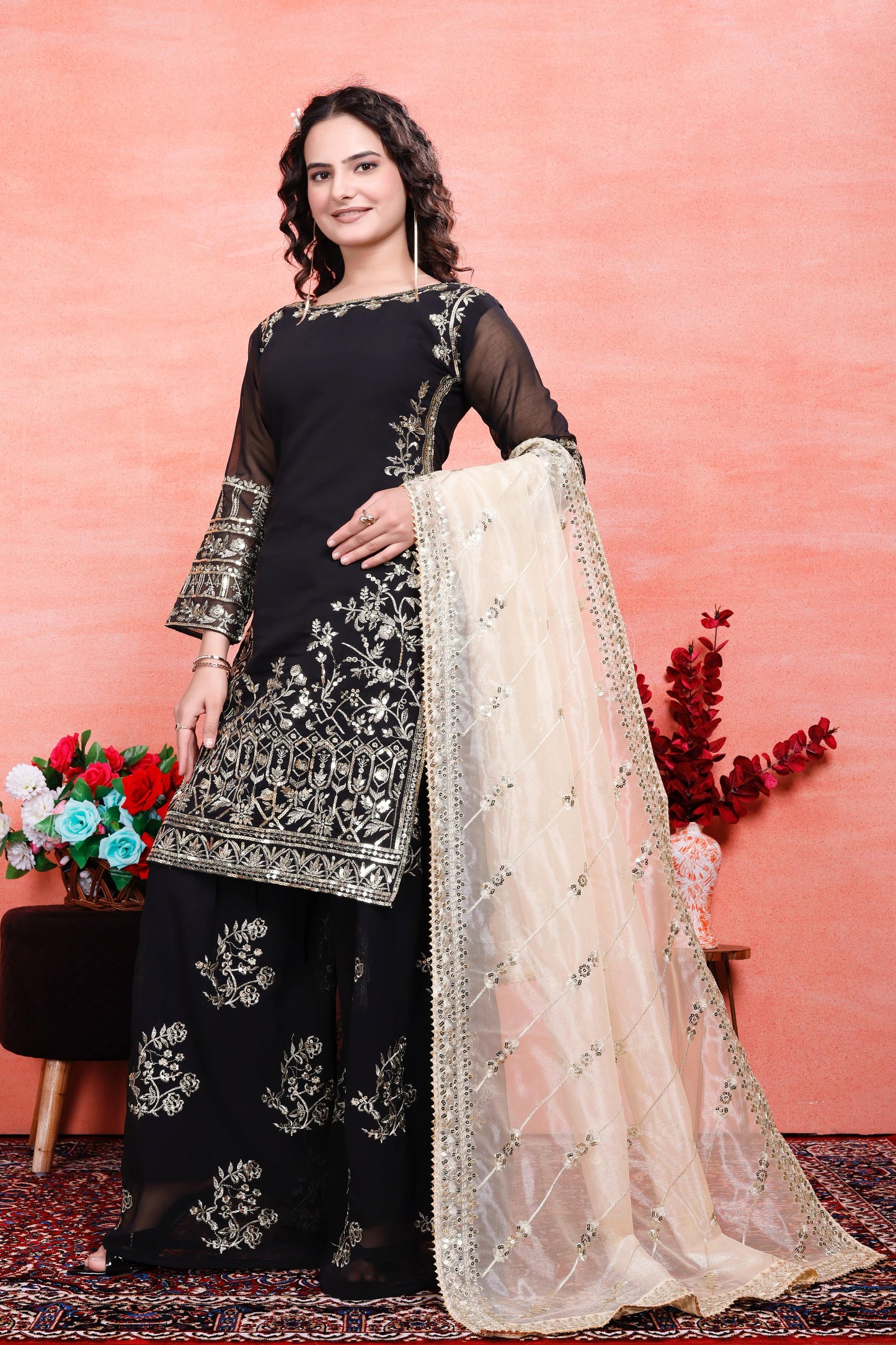 Party Wear Look Top-Plazzo And Dupatta With Heavy Embroidery Work