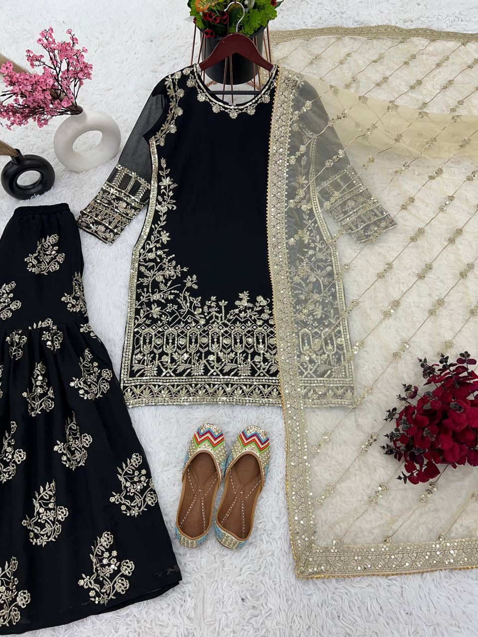 Party Wear Look Top-Plazzo And Dupatta With Heavy Embroidery Work