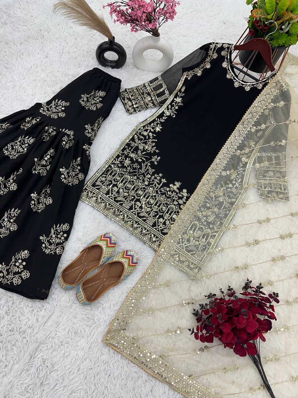 Party Wear Look Top-Plazzo And Dupatta With Heavy Embroidery Work