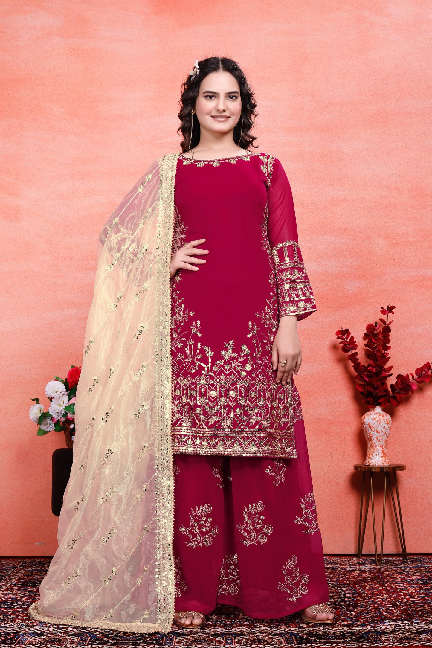 Party Wear Look Top-Plazzo And Dupatta With Heavy Embroidery Work