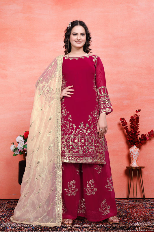 Party Wear Look Top-Plazzo And Dupatta With Heavy Embroidery Work