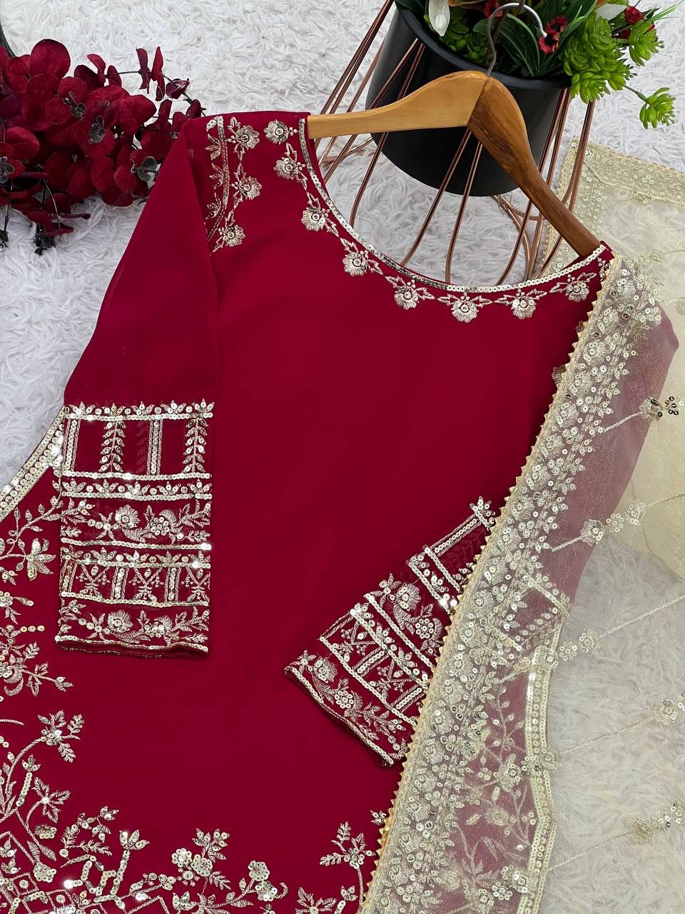 Party Wear Look Top-Plazzo And Dupatta With Heavy Embroidery Work