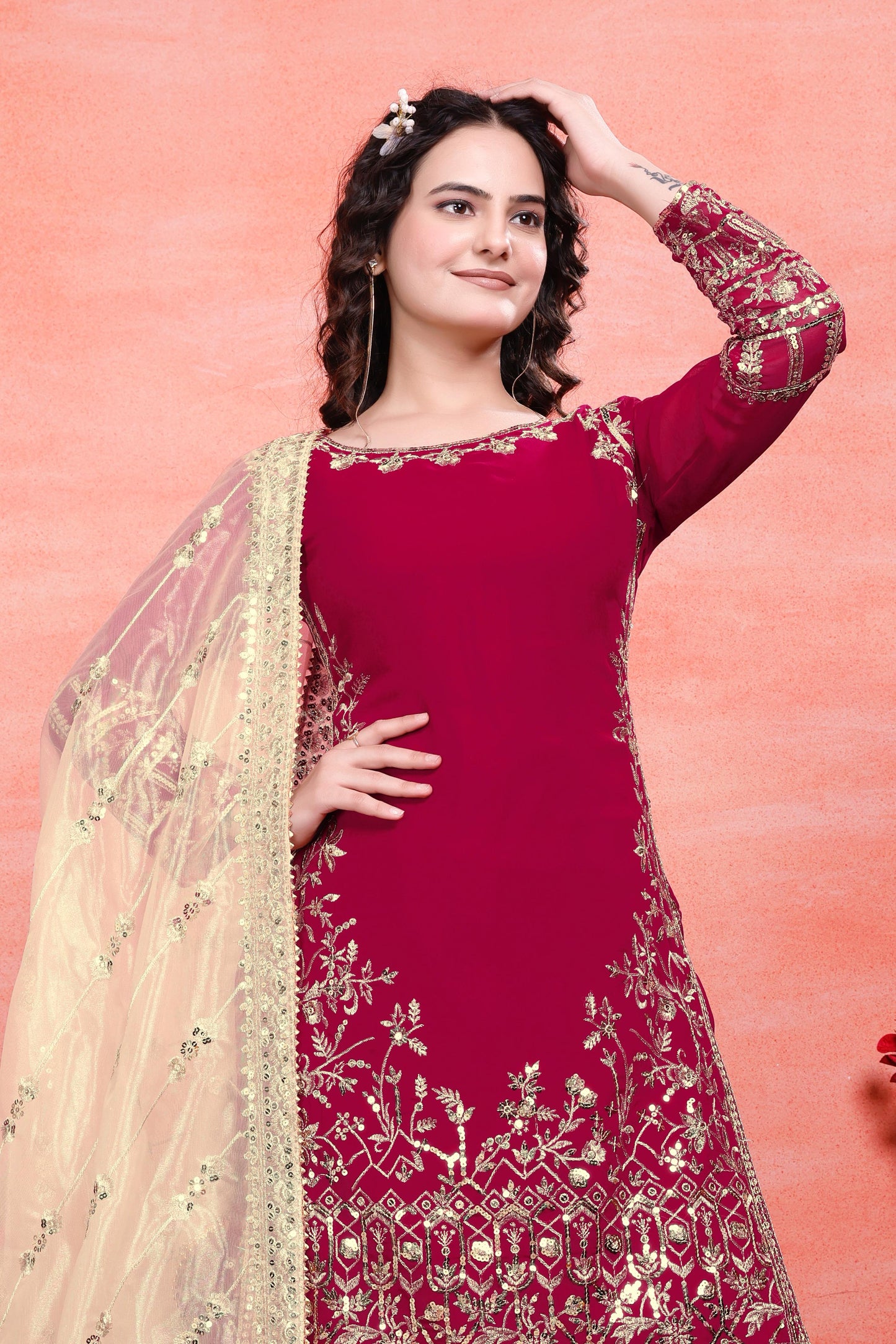 Party Wear Look Top-Plazzo And Dupatta With Heavy Embroidery Work