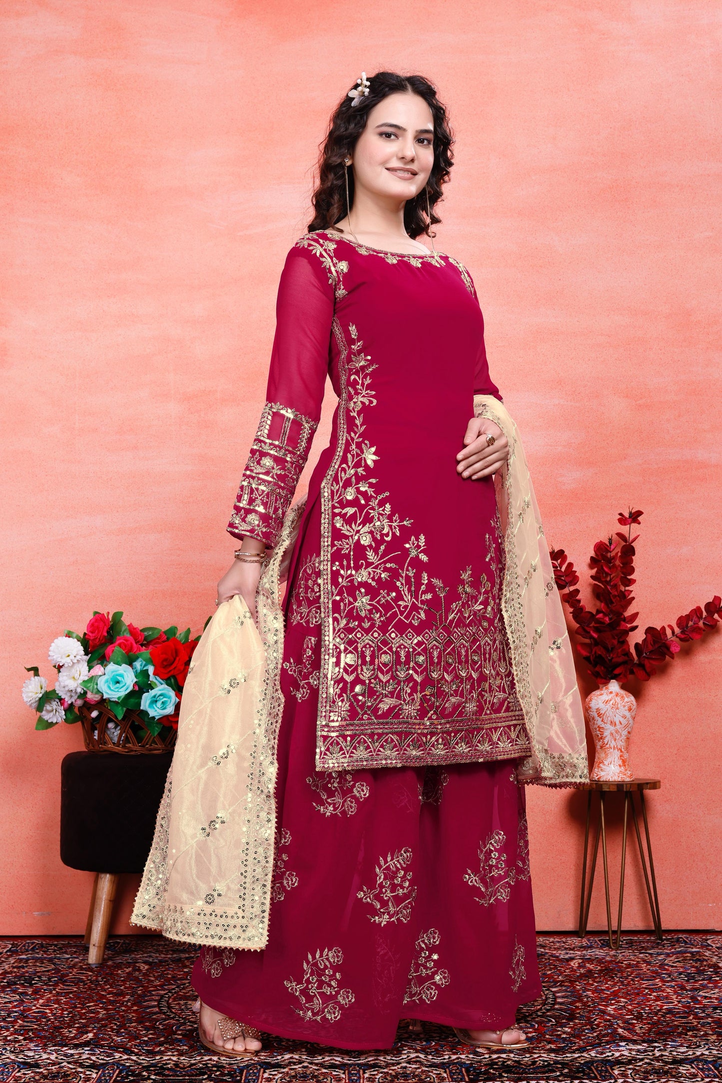 Party Wear Look Top-Plazzo And Dupatta With Heavy Embroidery Work