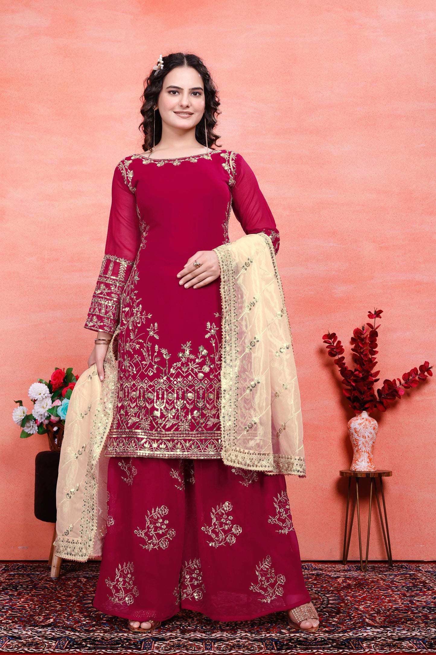 Party Wear Look Top-Plazzo And Dupatta With Heavy Embroidery Work