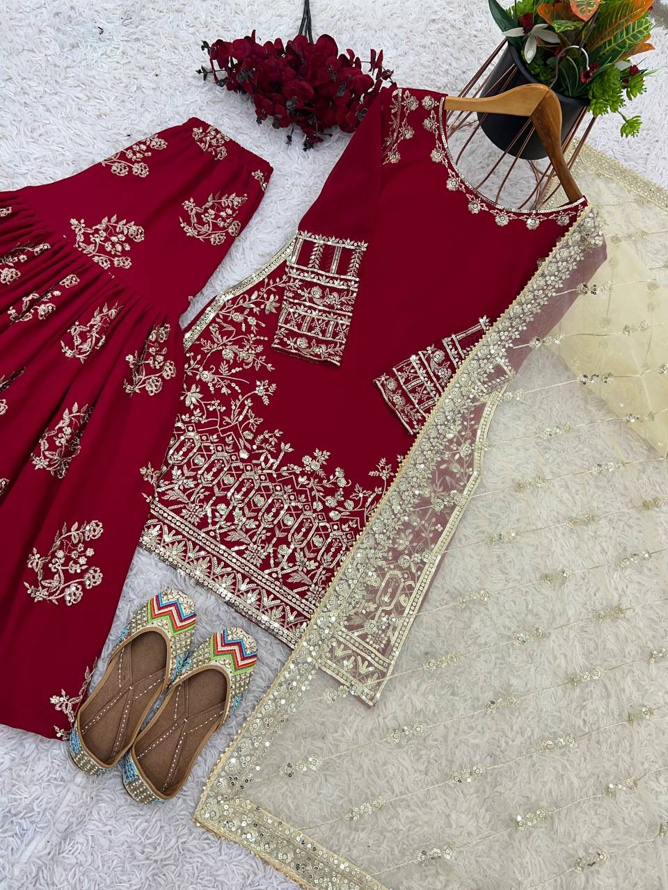Party Wear Look Top-Plazzo And Dupatta With Heavy Embroidery Work
