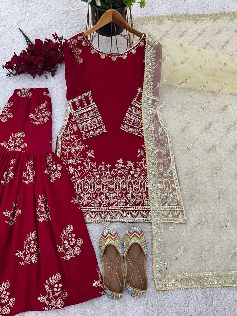 Party Wear Look Top-Plazzo And Dupatta With Heavy Embroidery Work