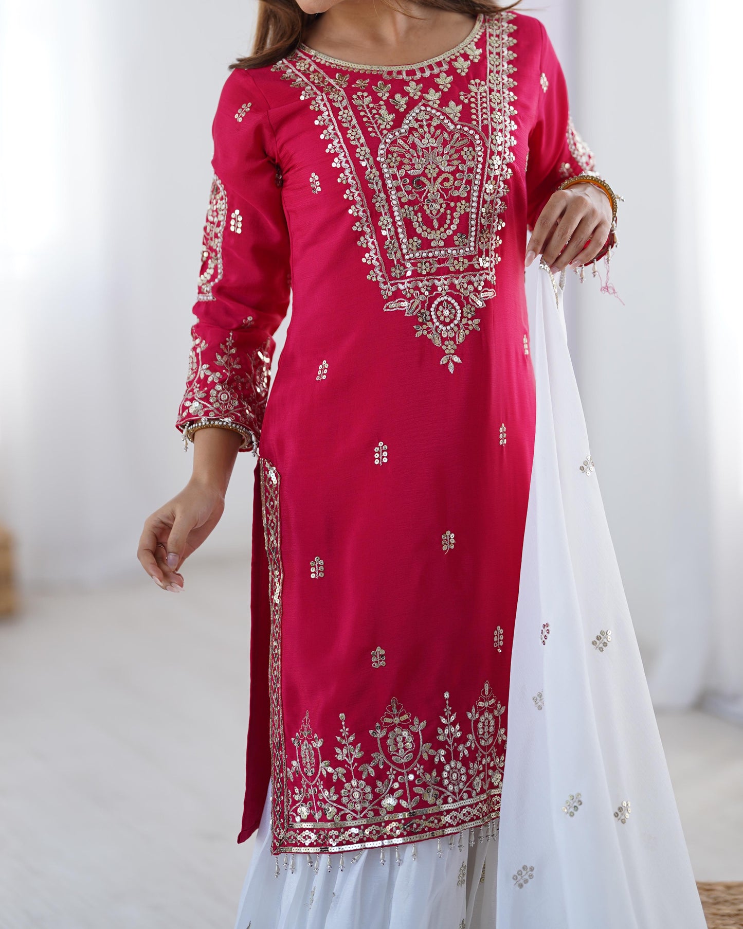 White Pink Color Beautiful Partywear Dress