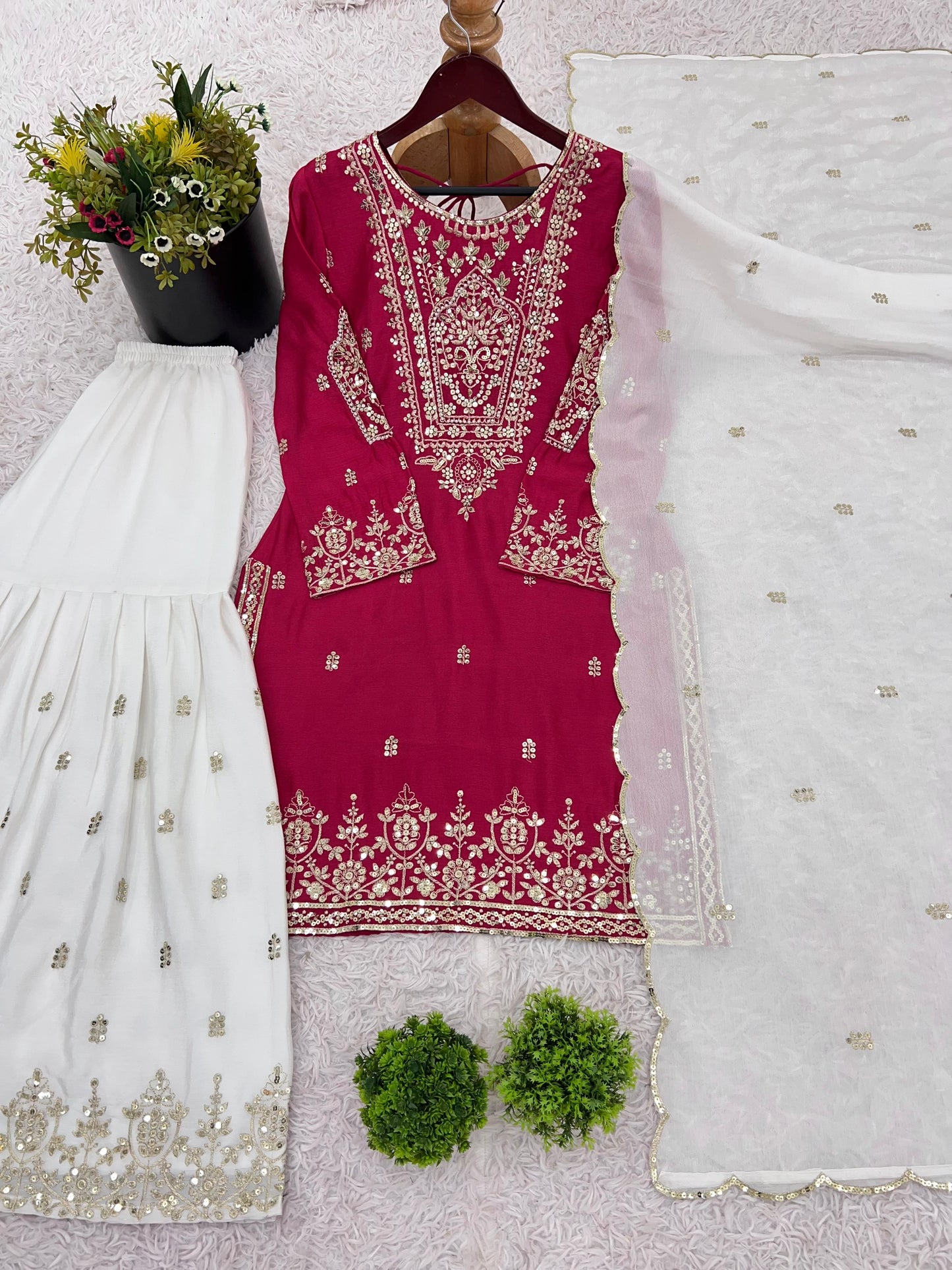 White Pink Color Beautiful Partywear Dress