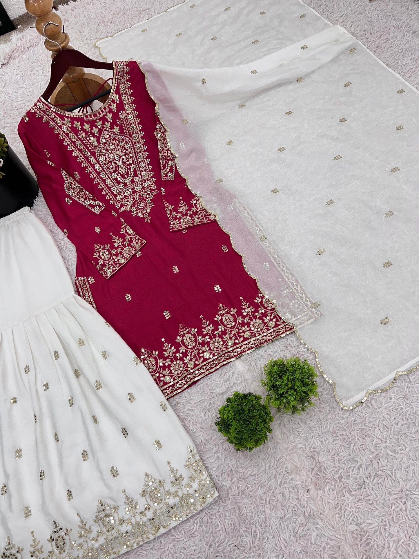 White Pink Color Beautiful Partywear Dress