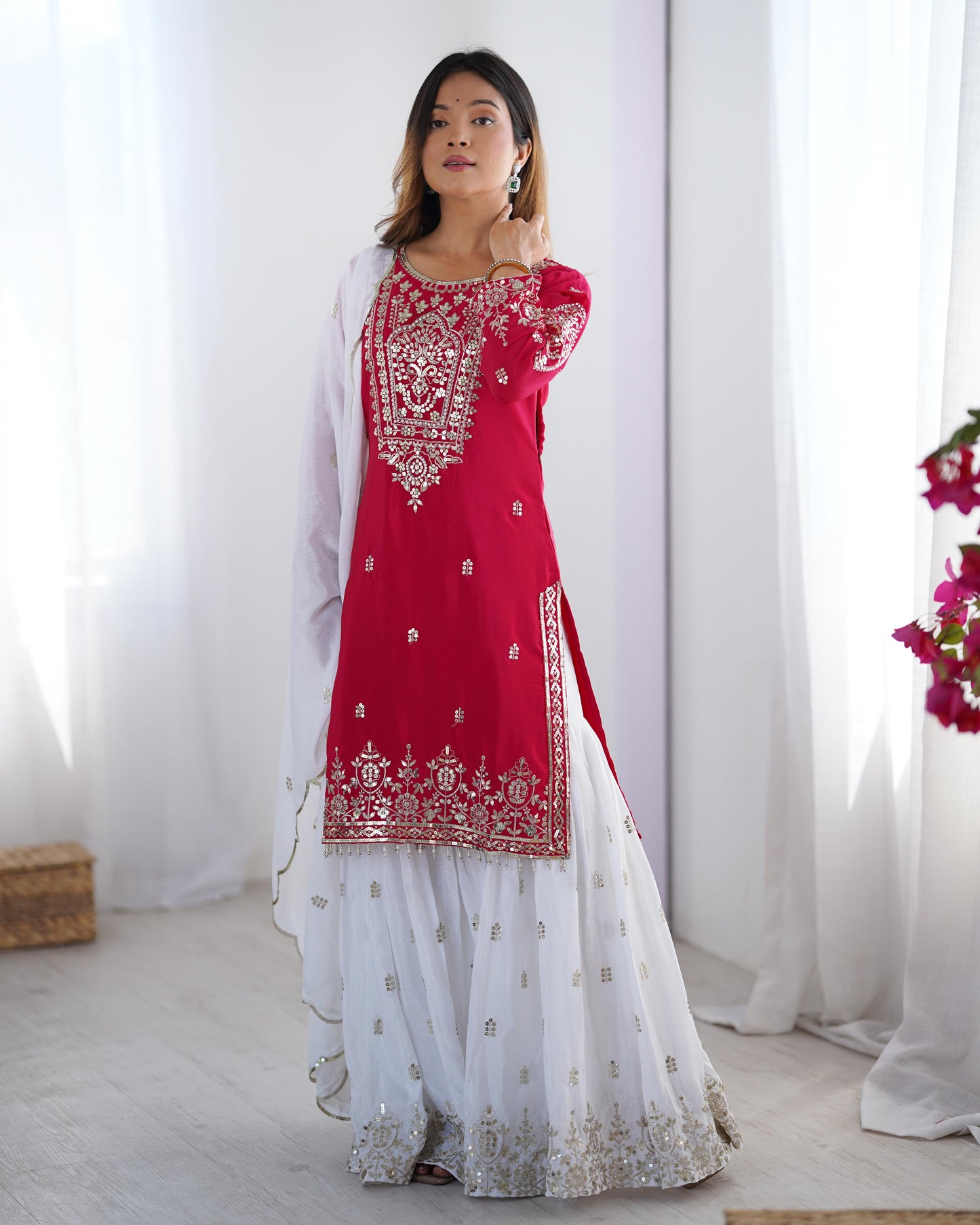 White Pink Color Beautiful Partywear Dress