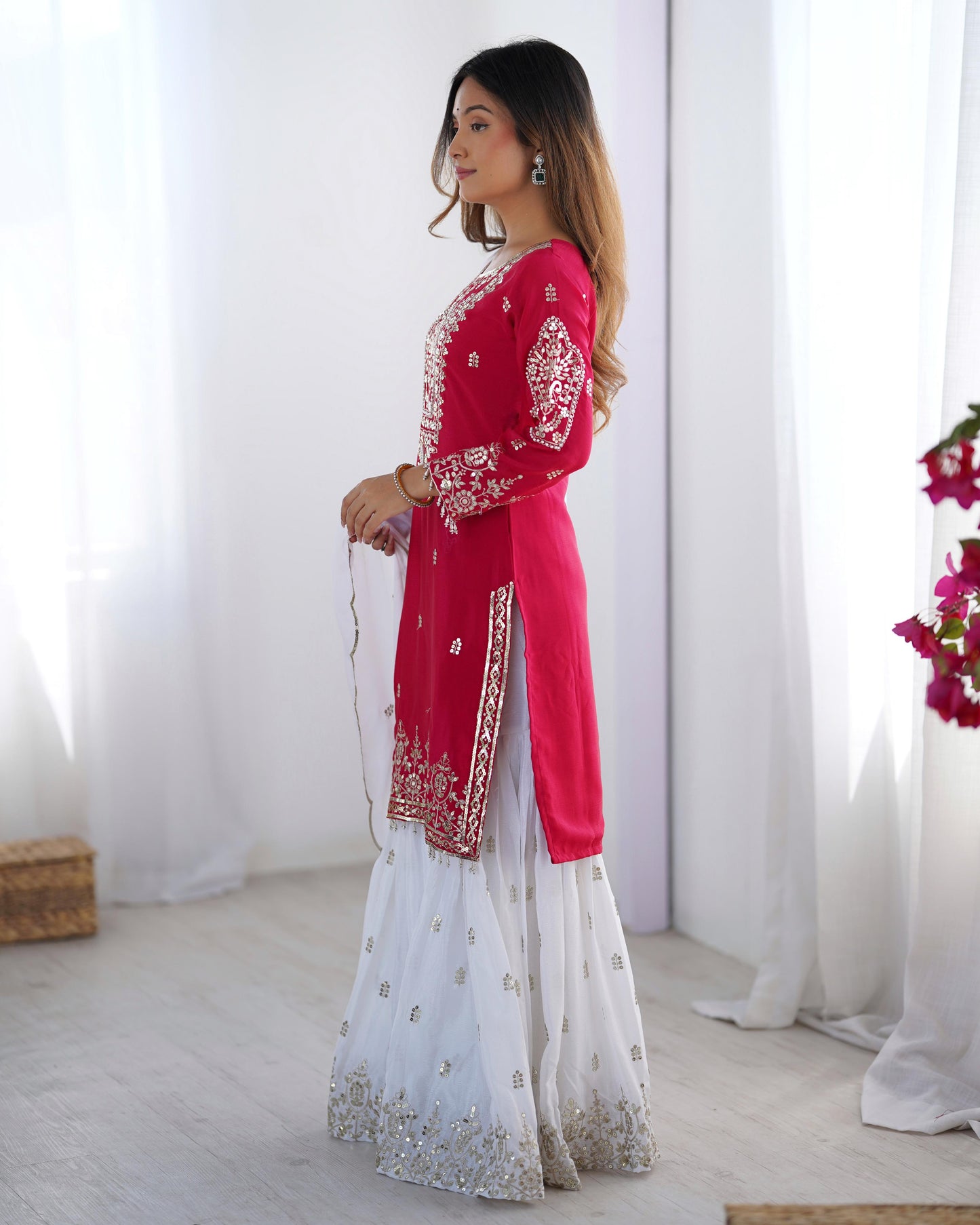 White Pink Color Beautiful Partywear Dress