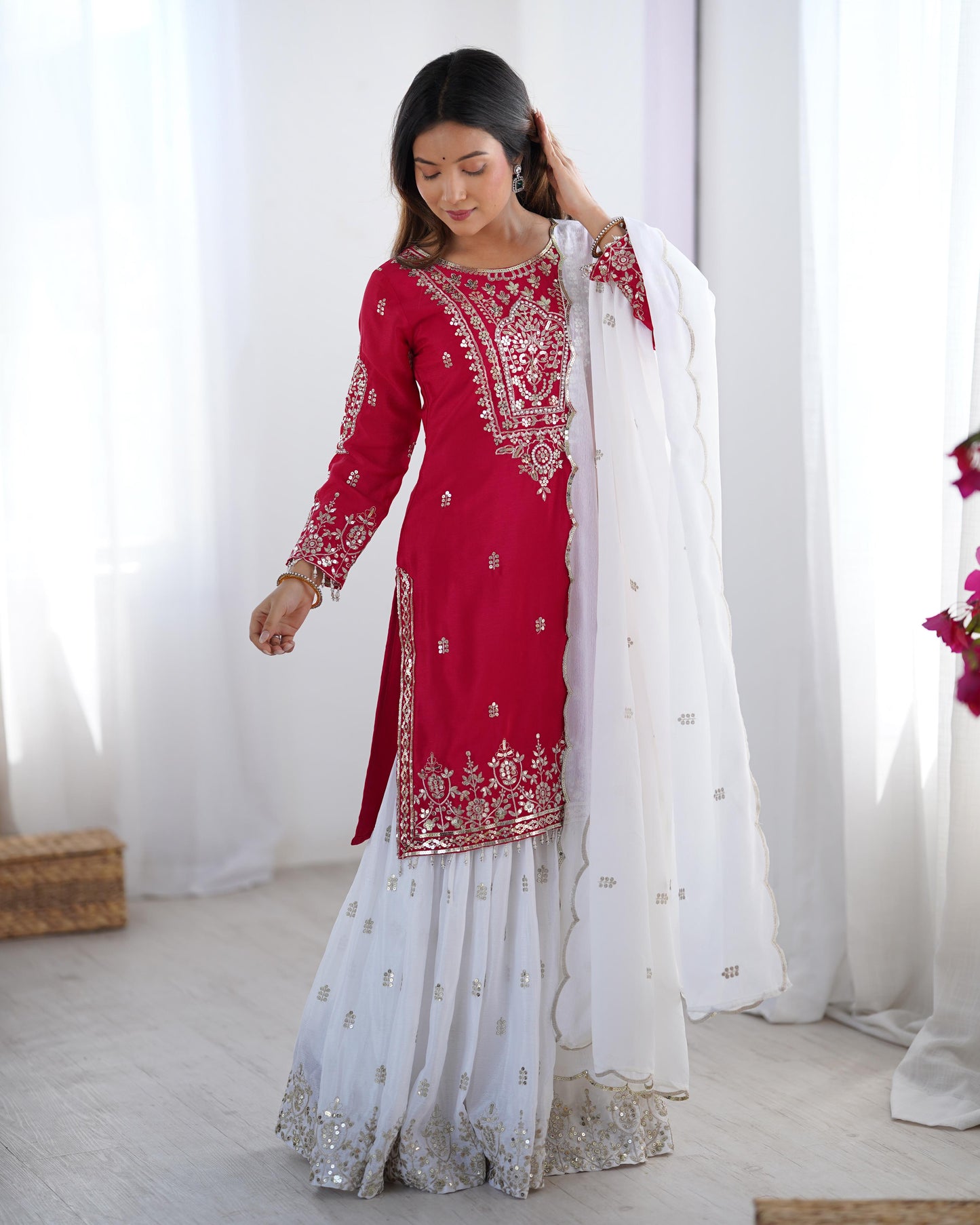White Pink Color Beautiful Partywear Dress
