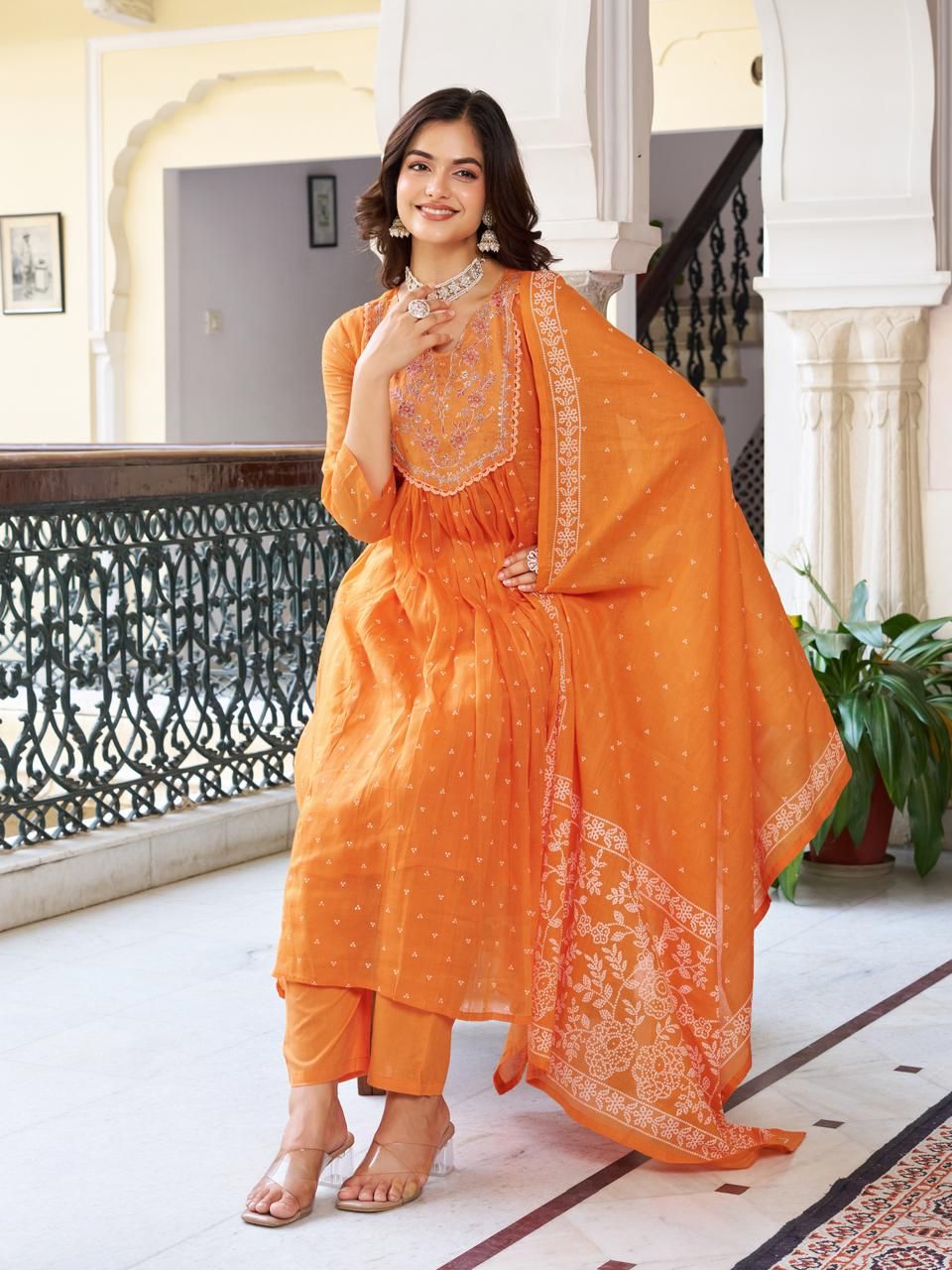 Orange Color Beautiful Daily Wear in Mal Cotton Fabric