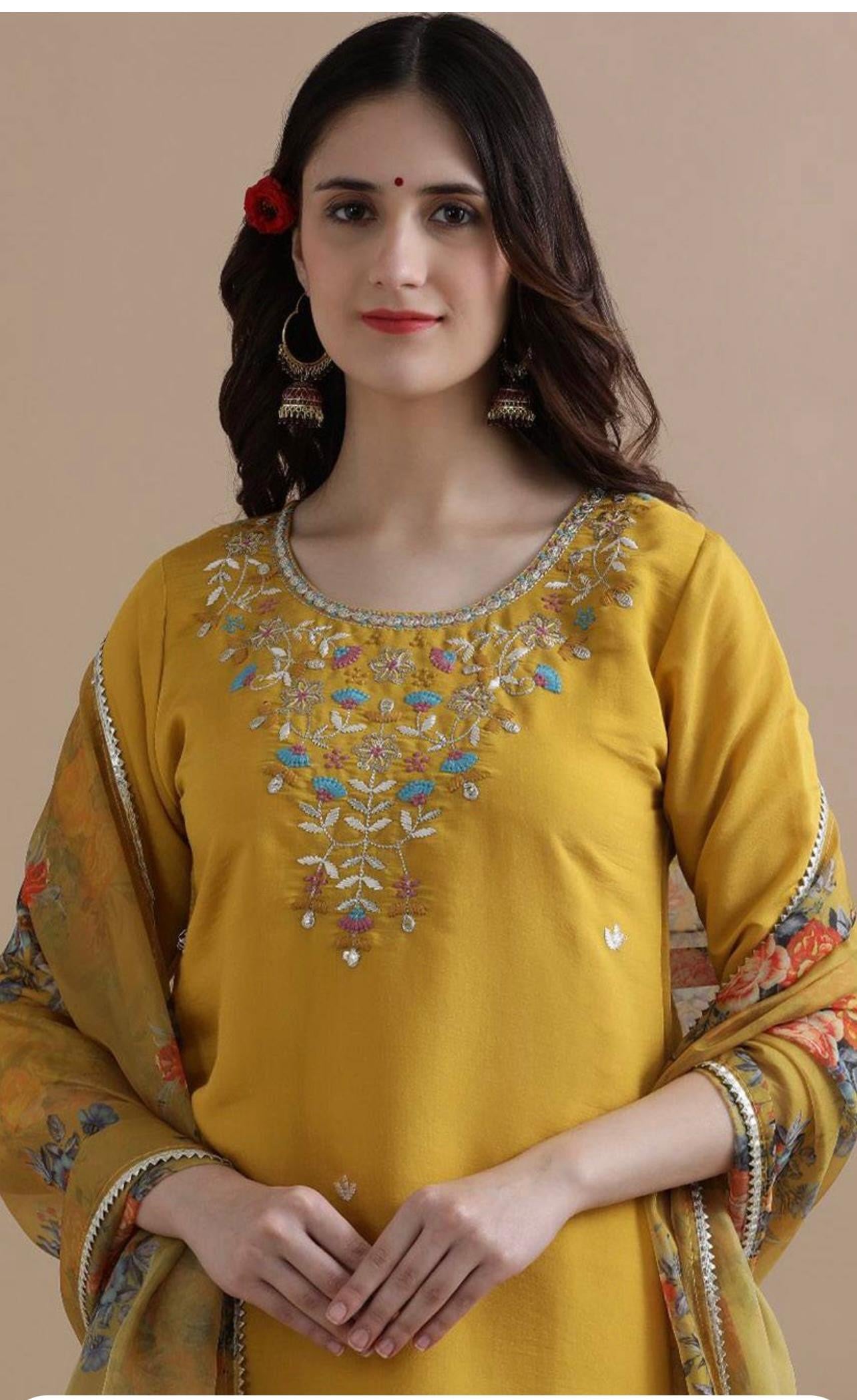Yellow Color Beautiful Summer Wear Kurti Pent Set with dupatta