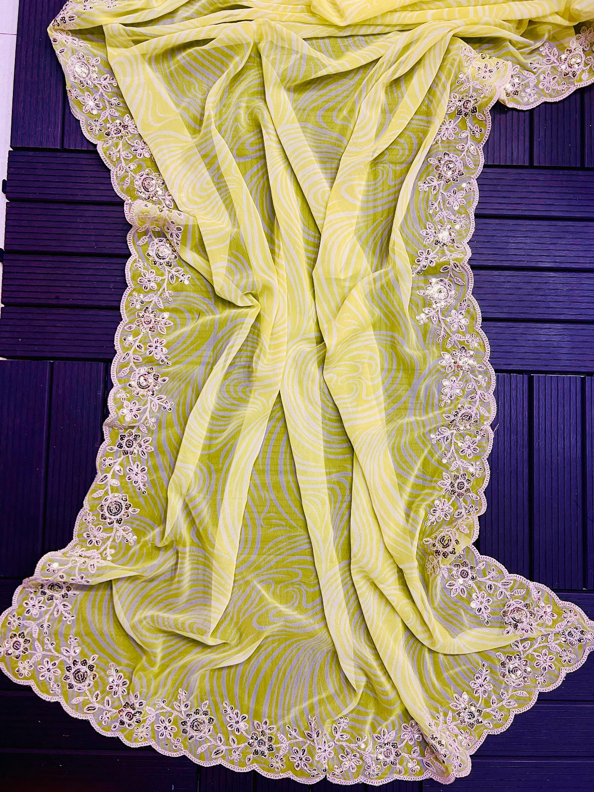 Yellow Color Beautiful Partywear Georgette Saree
