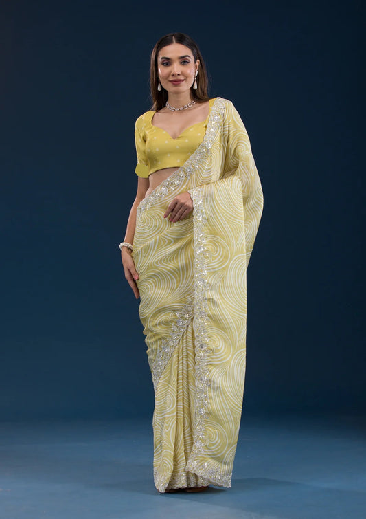 Yellow Color Beautiful Partywear Georgette Saree