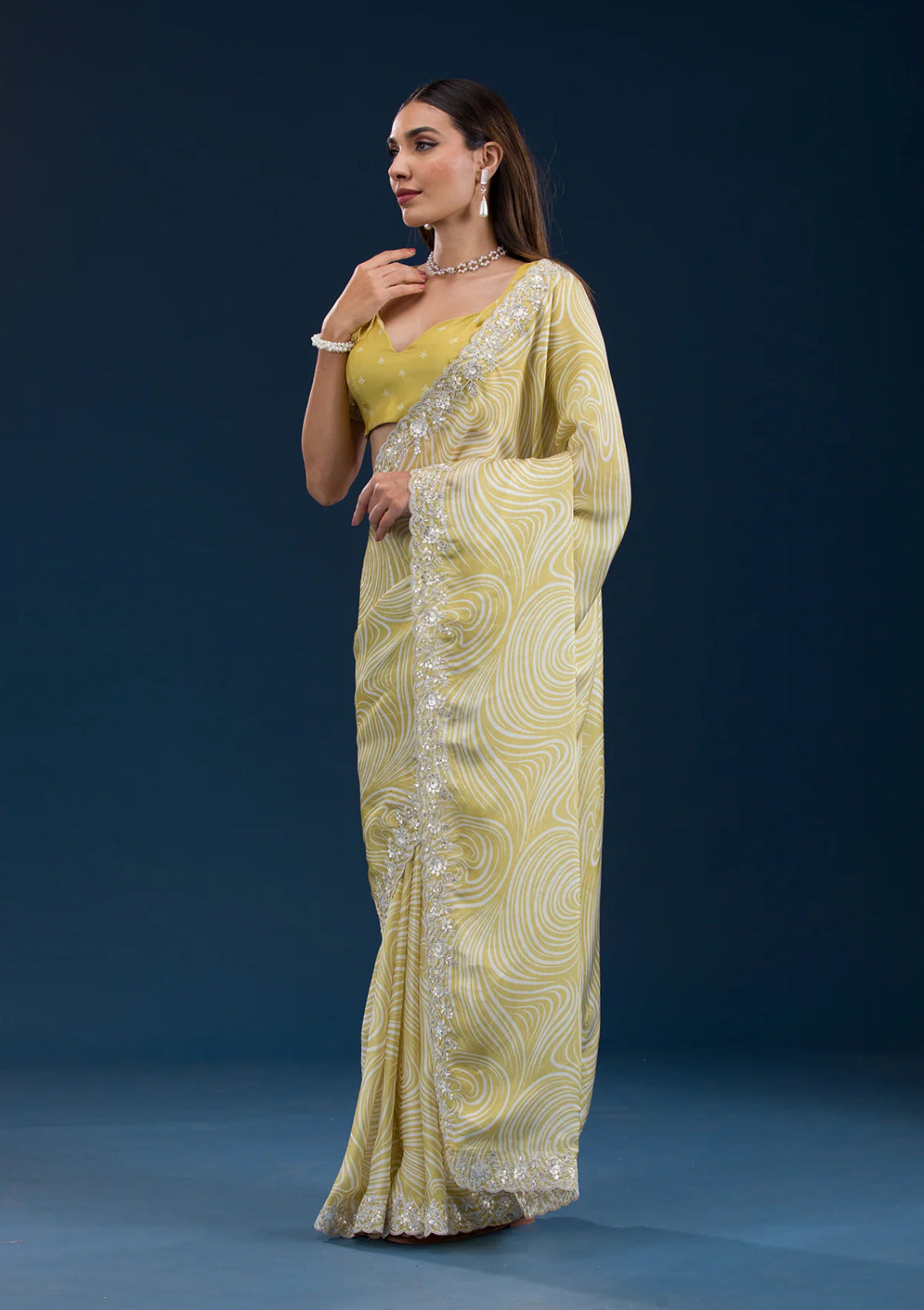 Yellow Color Beautiful Partywear Georgette Saree